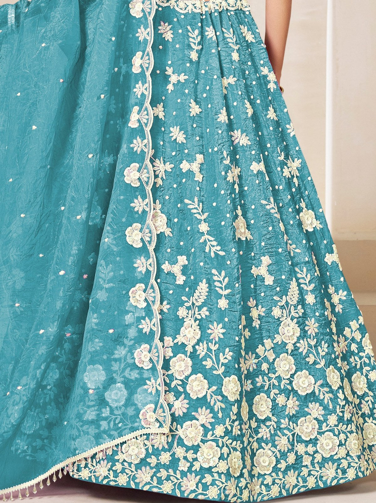 Olympic Blue Premium Festive Lehenga Set With Sequin And Zari Work - TrendOye