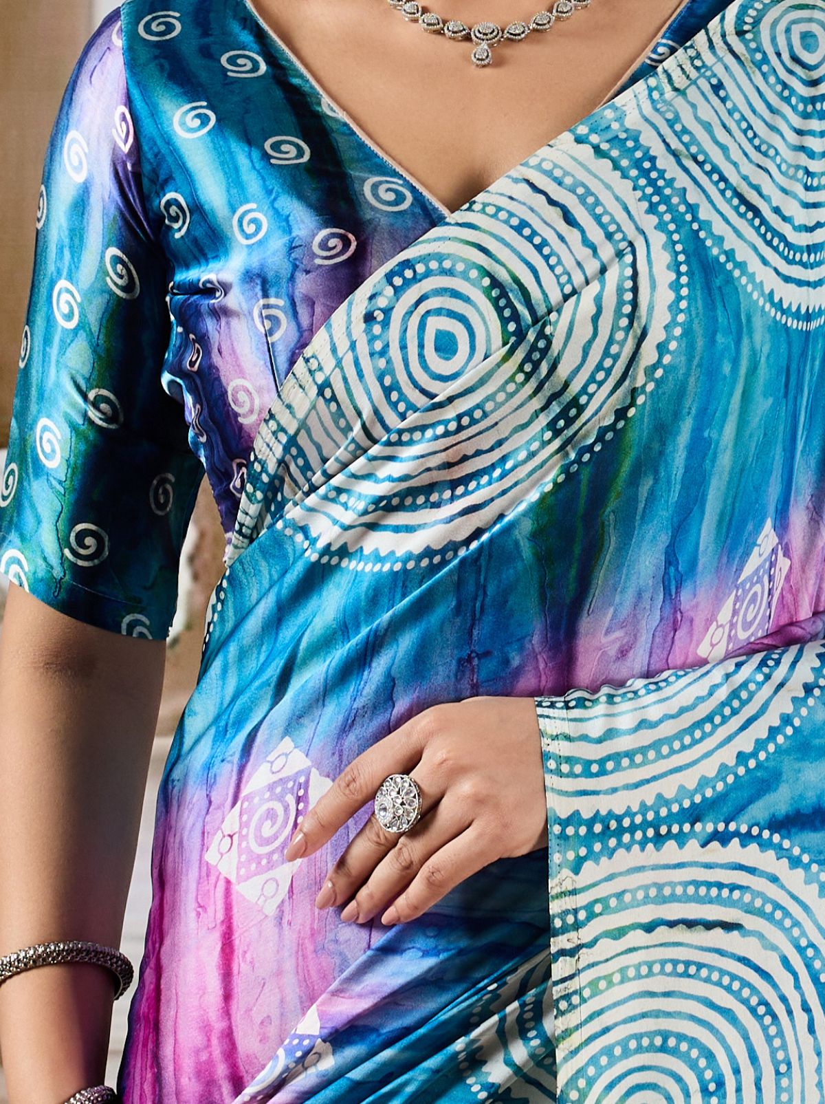 Azure Blue Premium Modal Satin Silk Saree - TrendOye