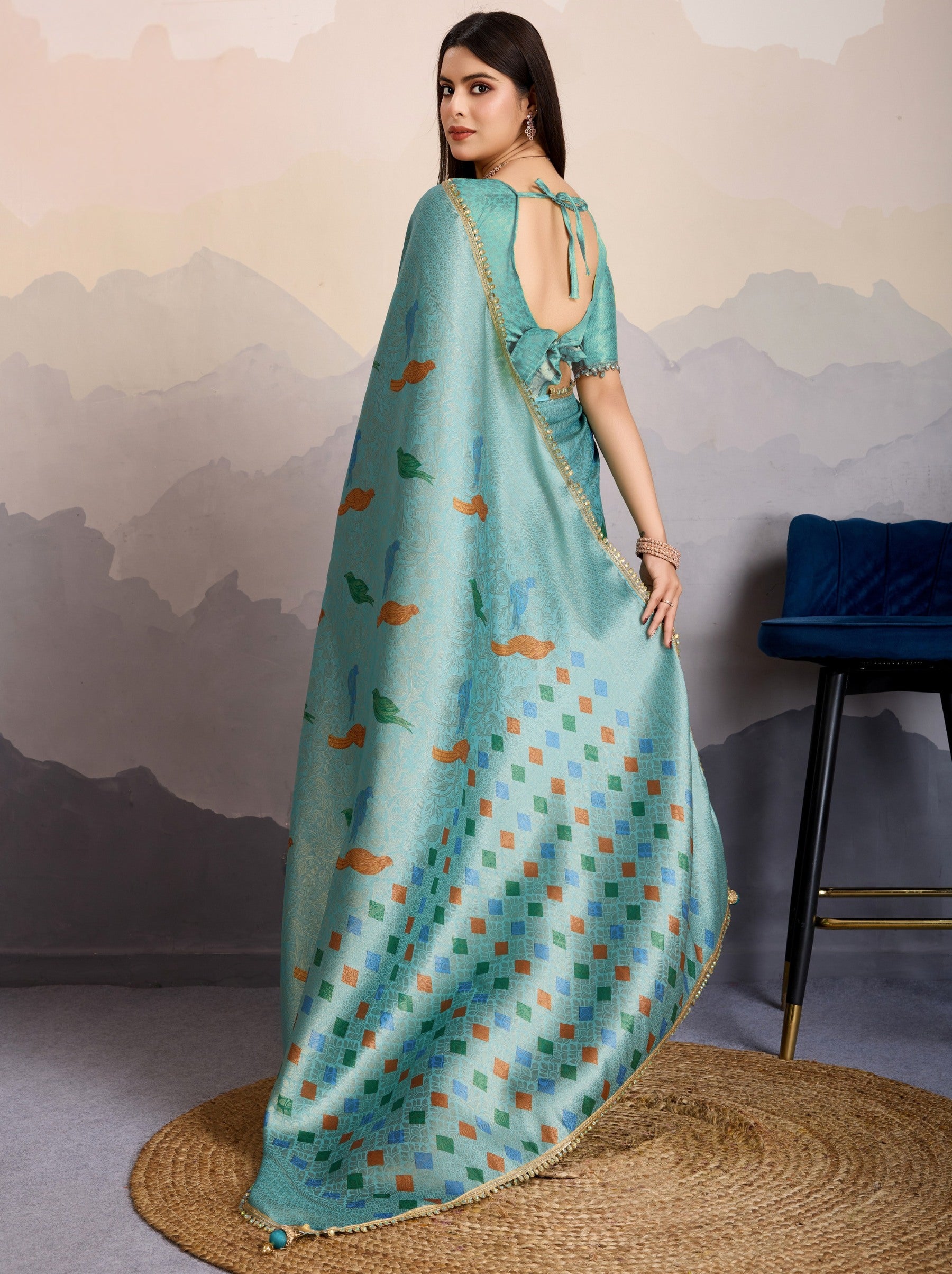 Sky Blue Premium Mysore Silk Designer Saree - TrendOye