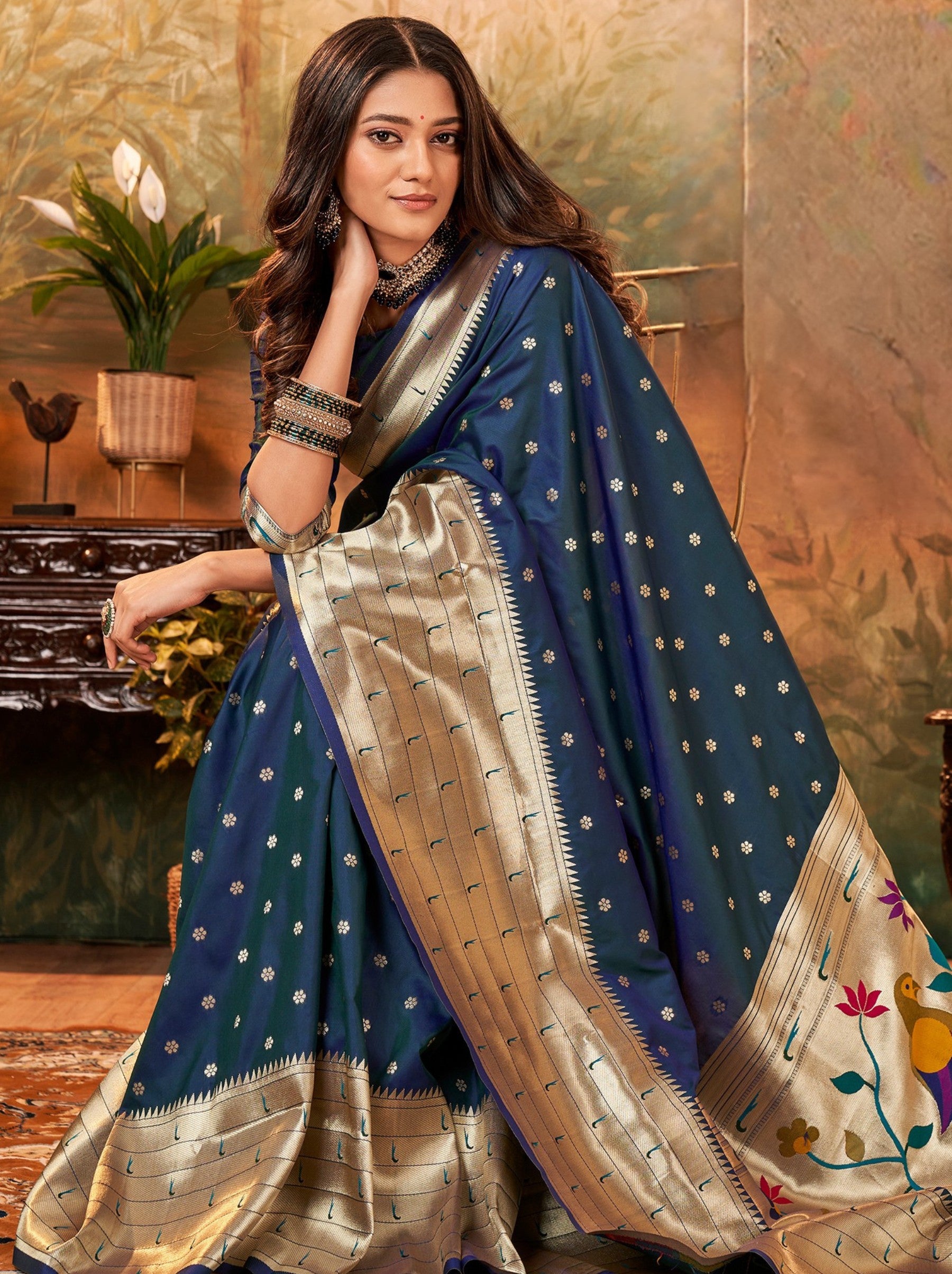 Royal Blue Gorgeous Paithani Silk Wedding Saree - TrendOye