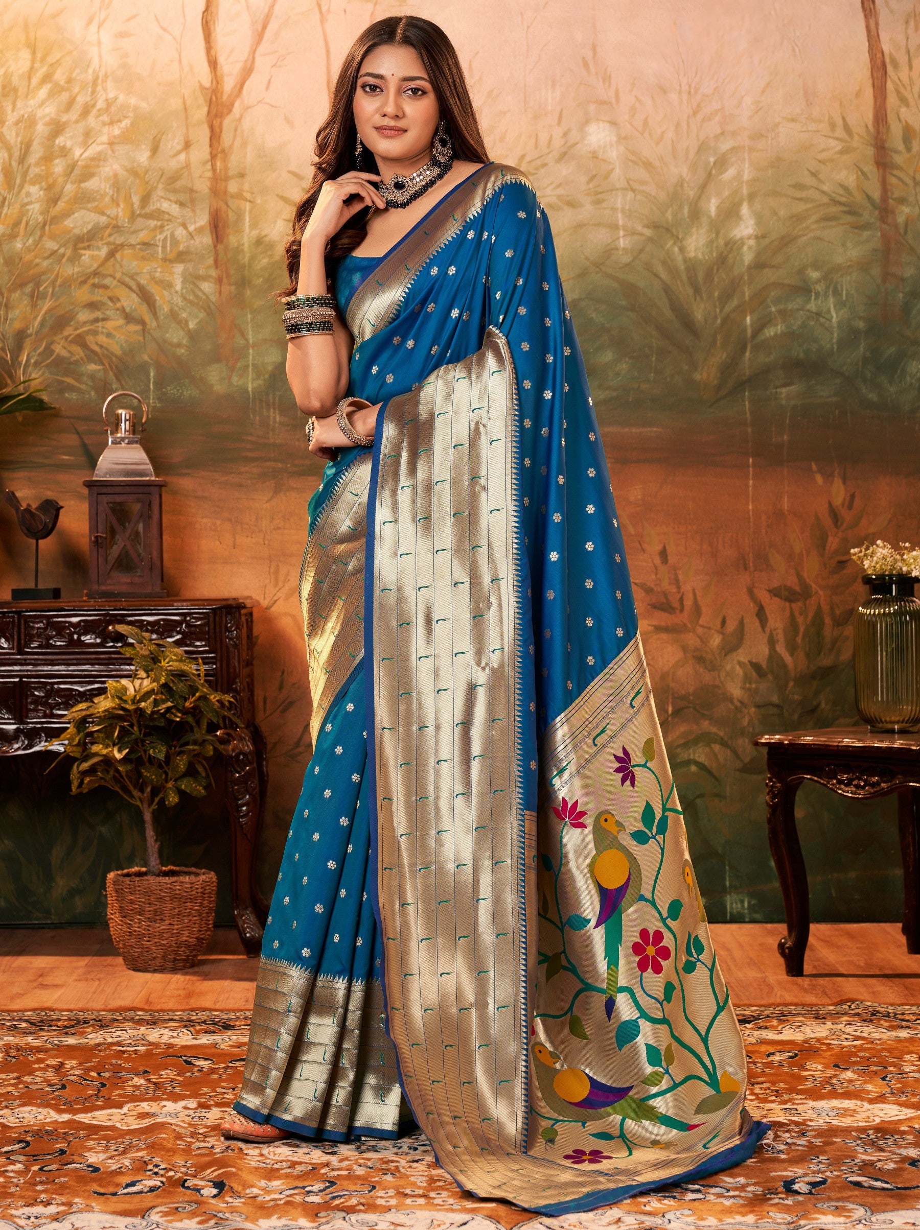 Sapphire Blue Gorgeous Paithani Silk Wedding Saree - TrendOye