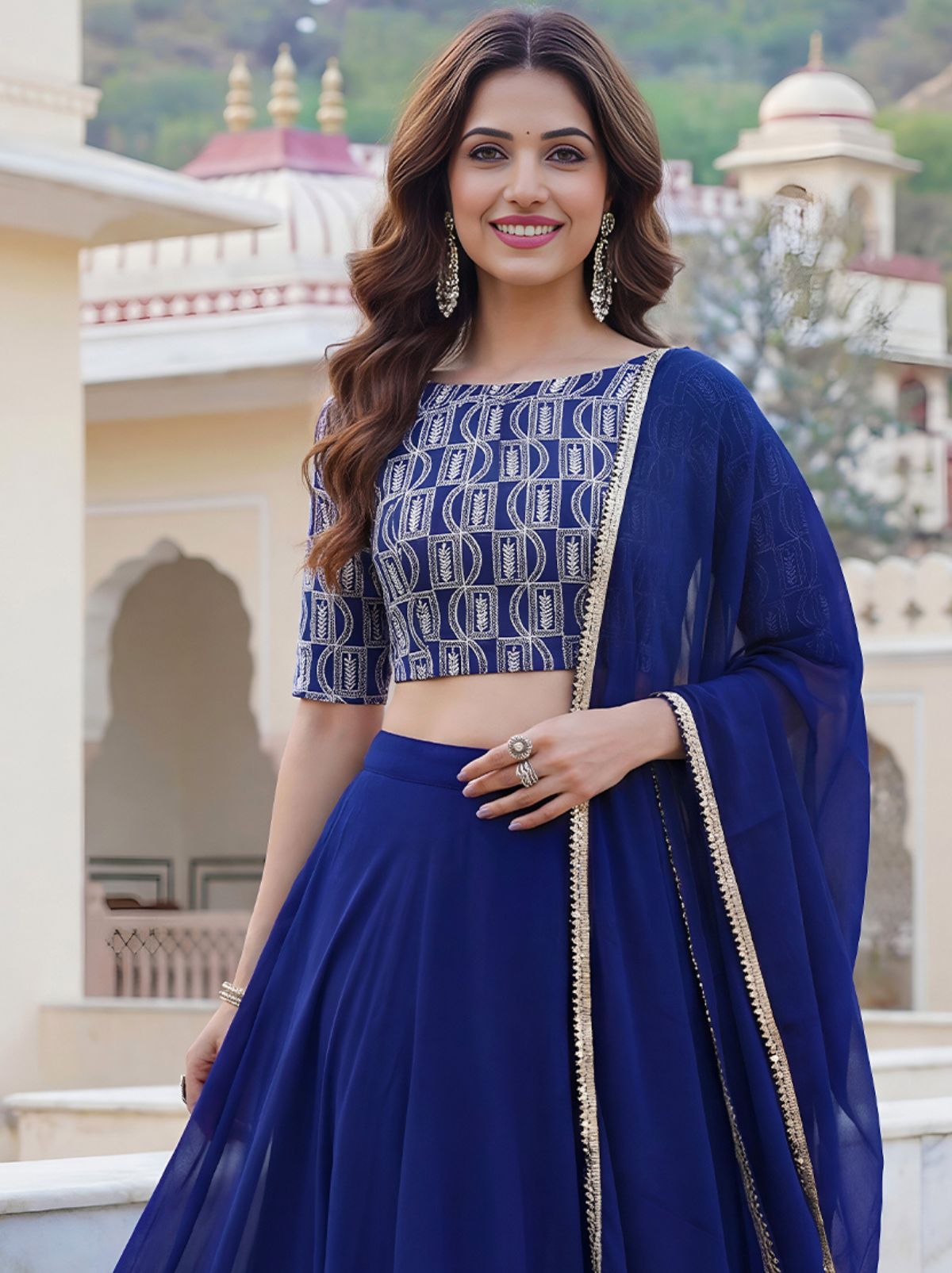 Azure Blue Premium Party Lehenga Set With Sequin Work