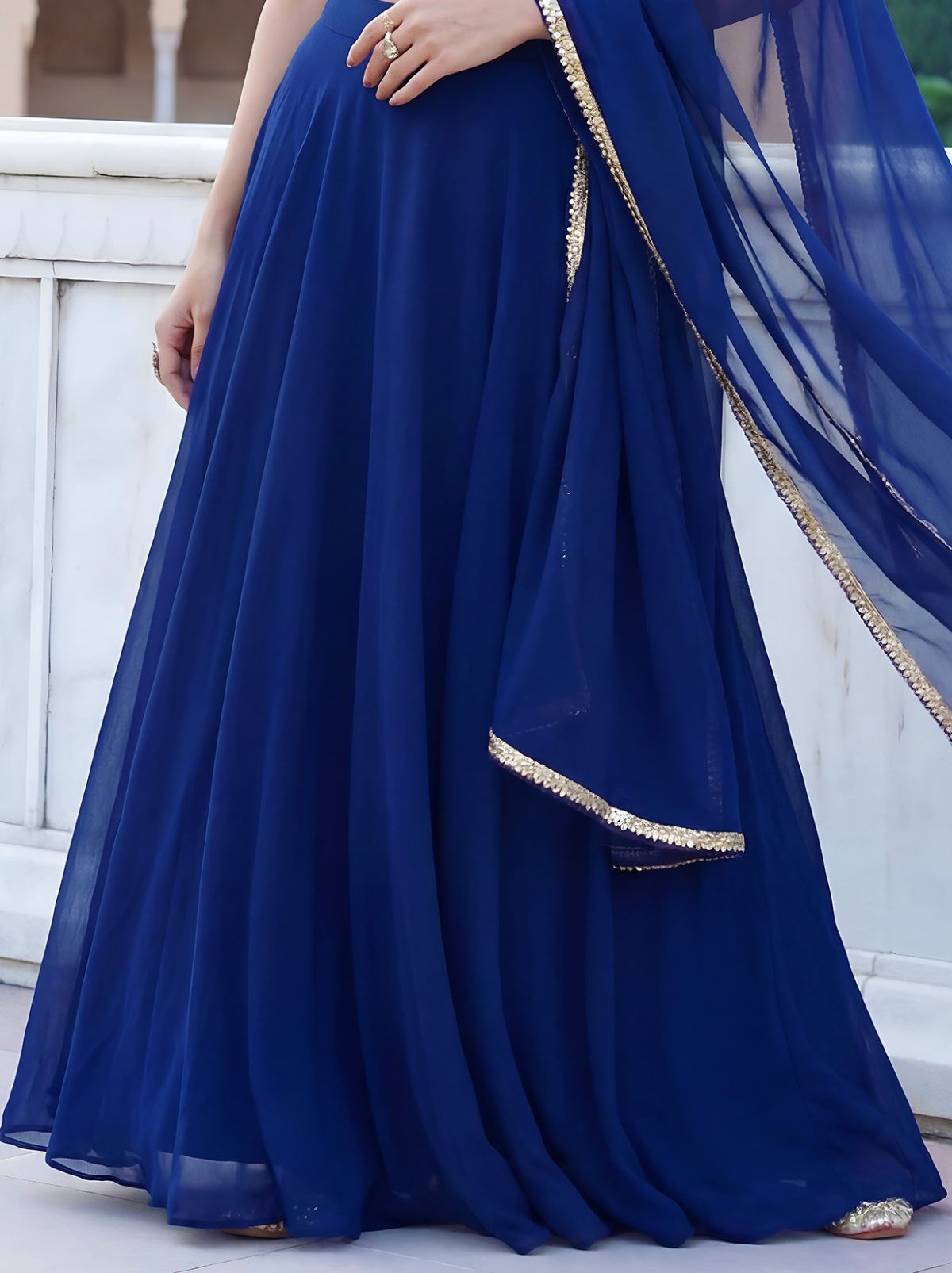 Azure Blue Premium Party Lehenga Set With Sequin Work