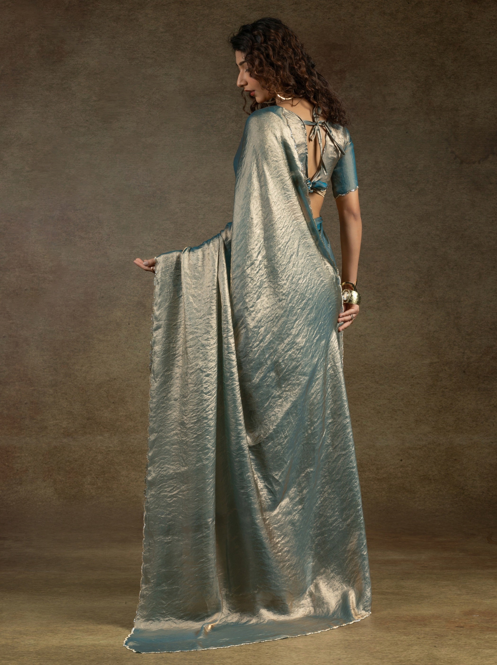 Air Force Blue Designer Ready to Wear Party Saree With Stone Work