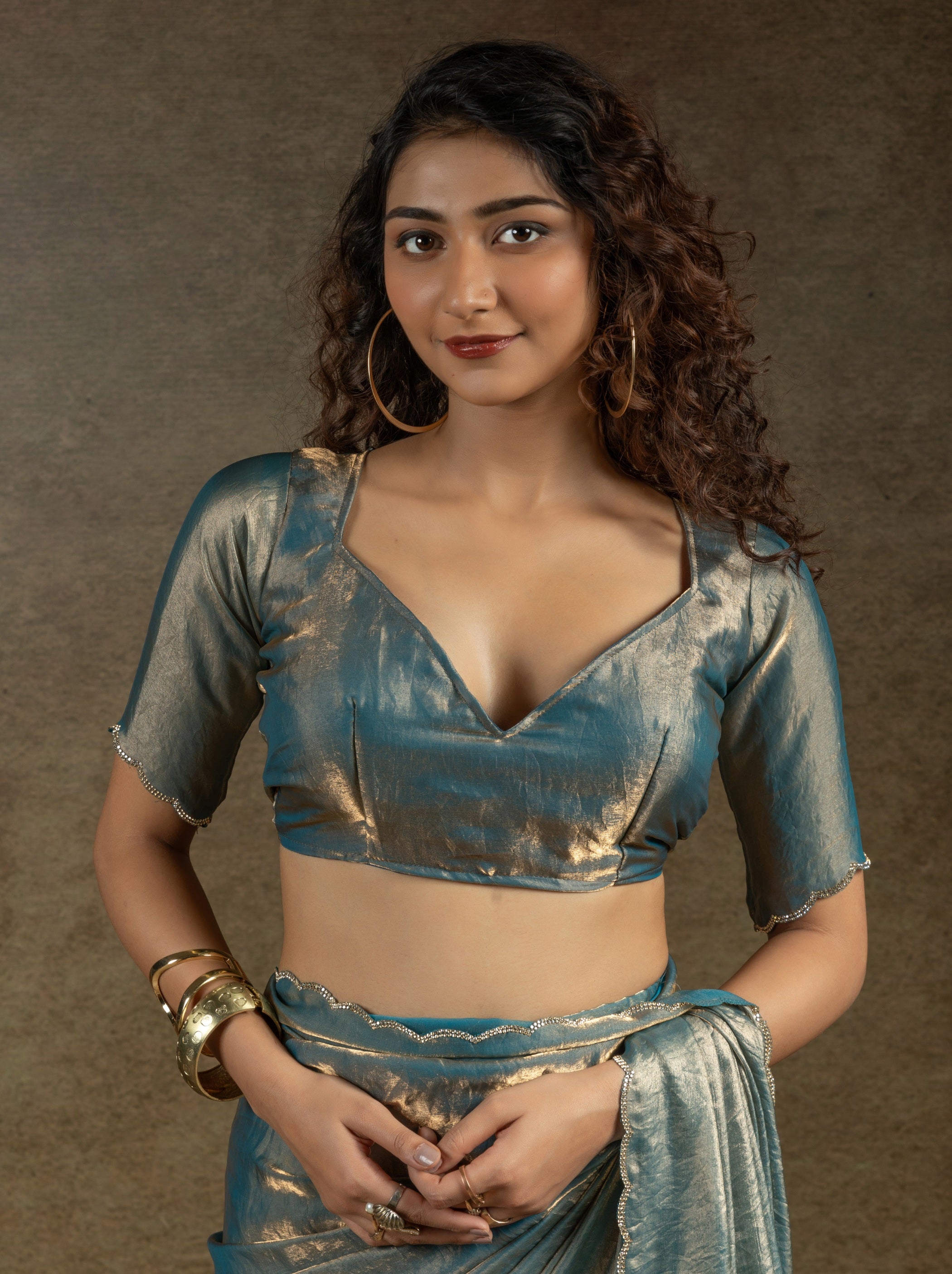 Air Force Blue Designer Ready to Wear Party Saree With Stone Work