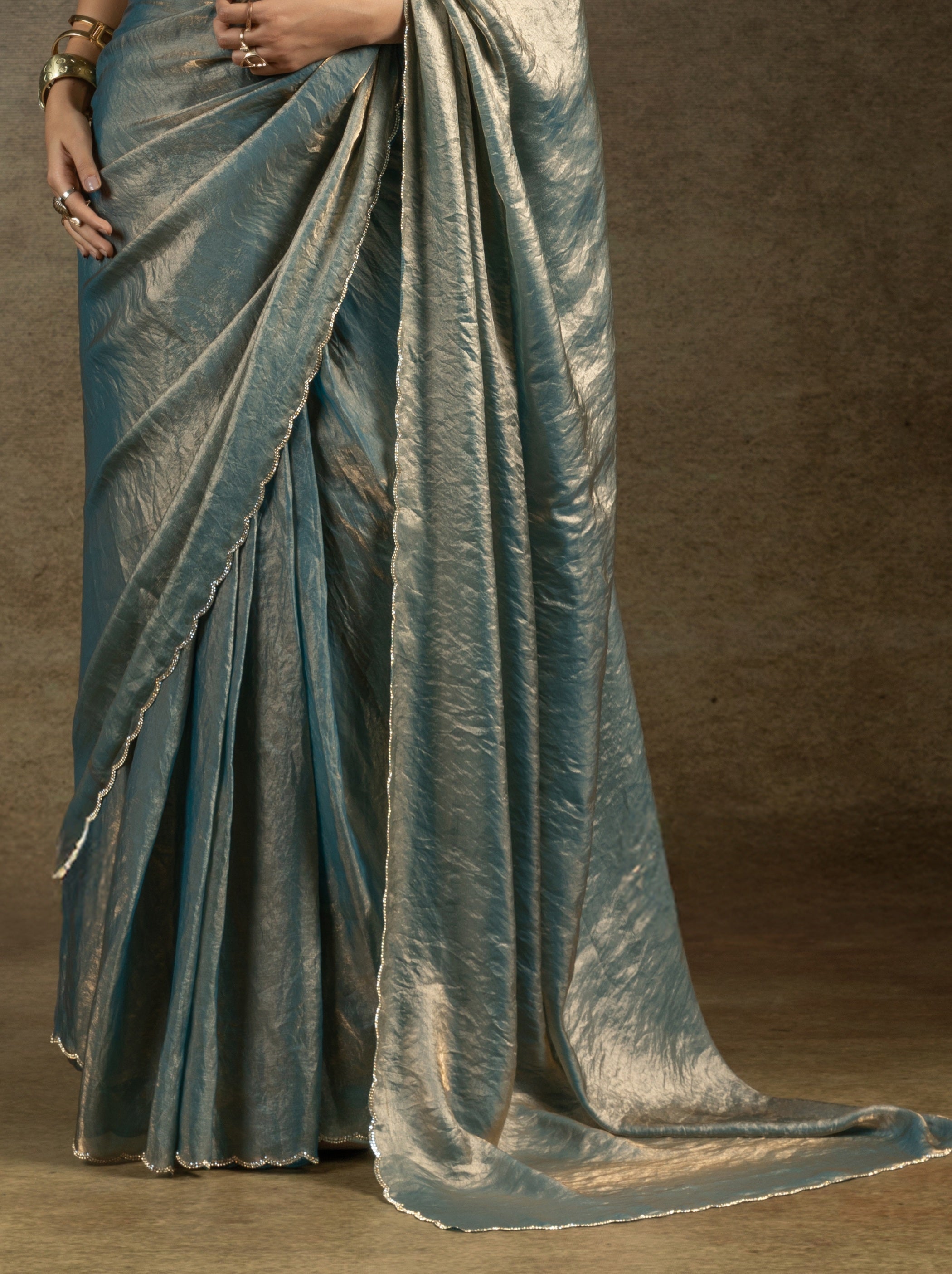 Air Force Blue Designer Ready to Wear Party Saree With Stone Work