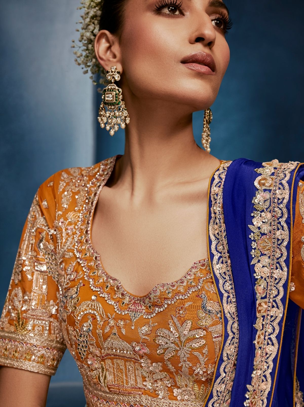 Navy Blue Premium Sequin Embellished Designer Saree With Blouse - TrendOye