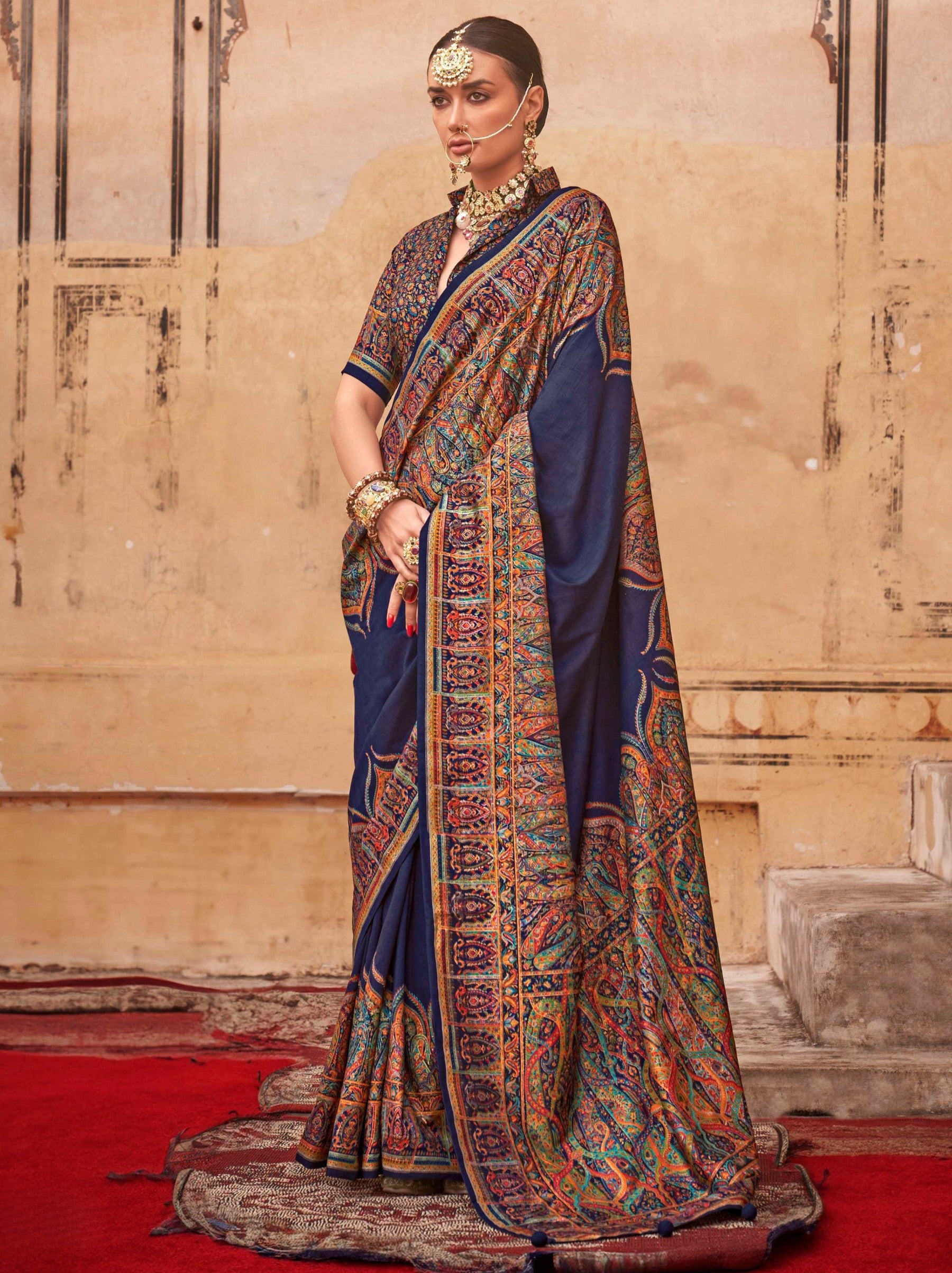Royal Blue Silk Celebration Saree - TrendOye