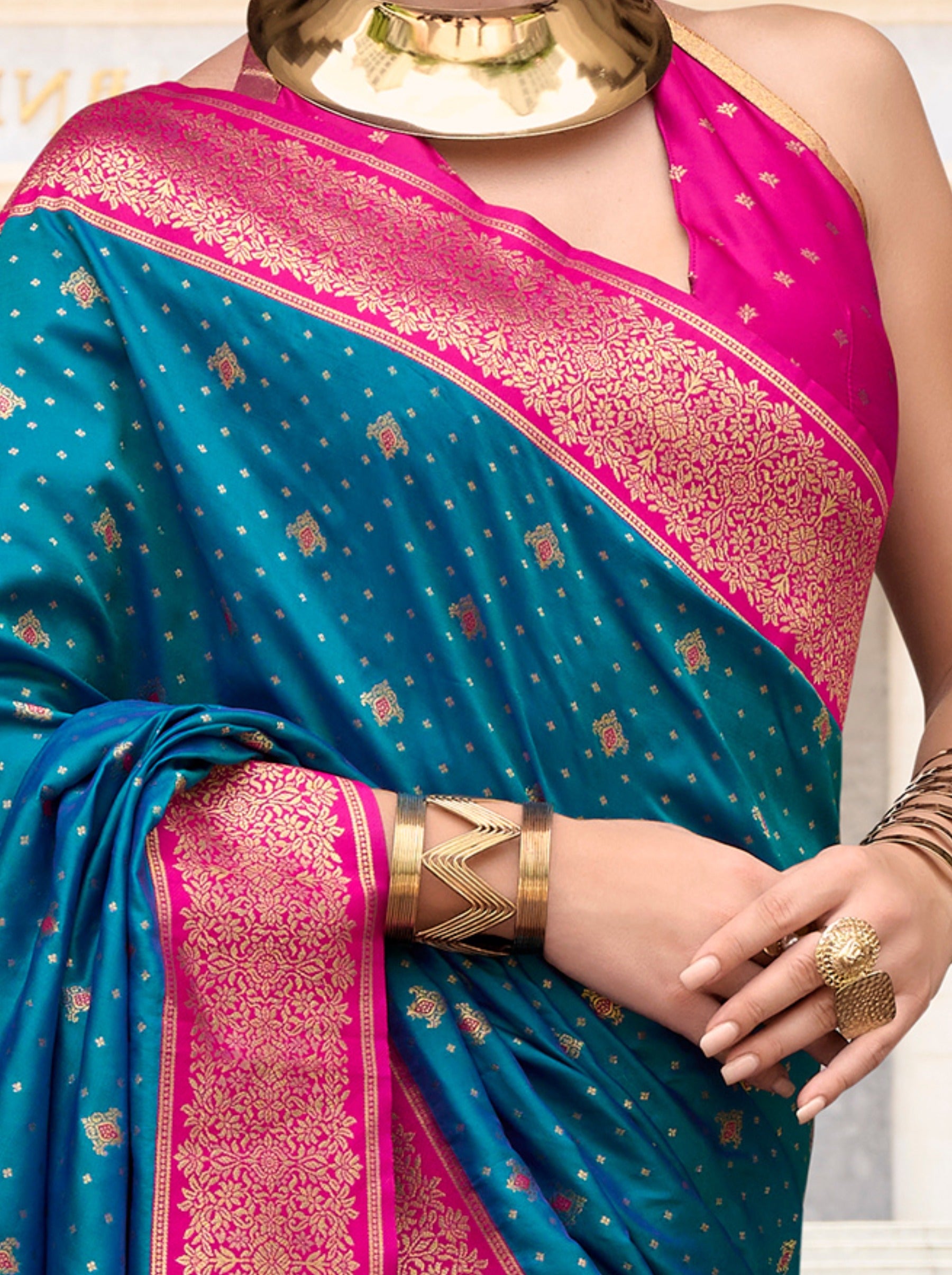 Prussian Blue Festive Saree - TrendOye