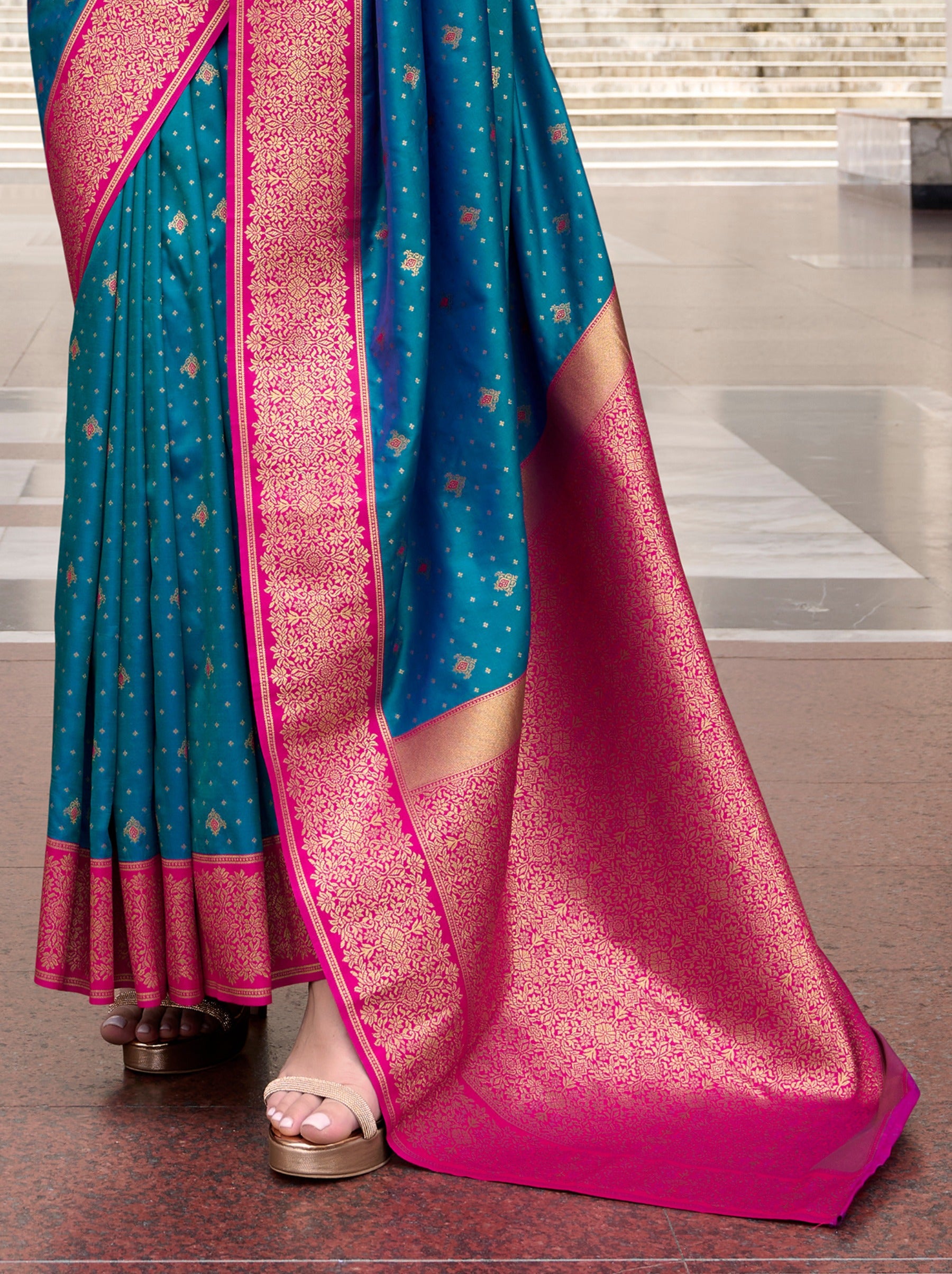 Prussian Blue Festive Saree - TrendOye