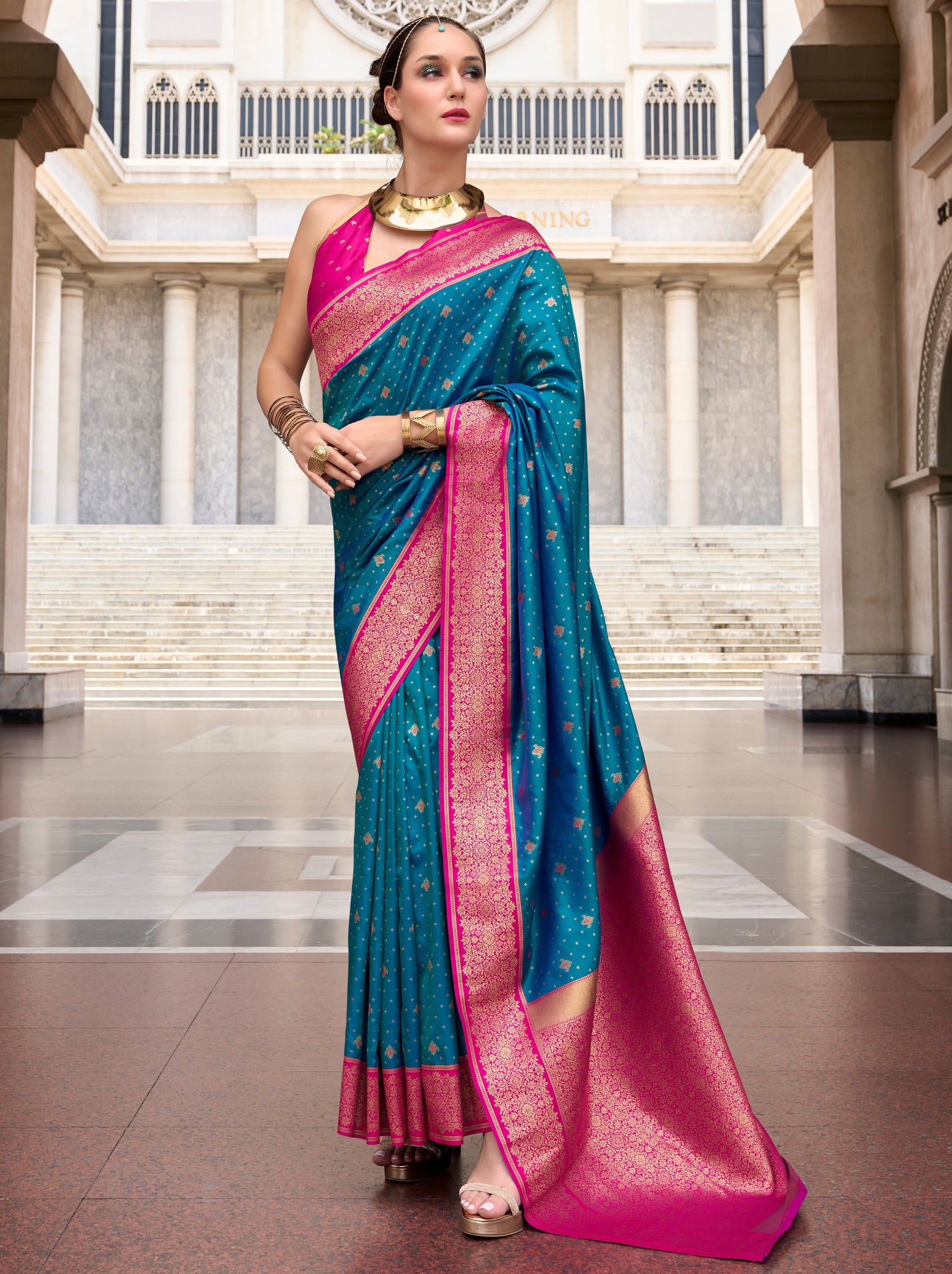 Prussian Blue Festive Saree - TrendOye