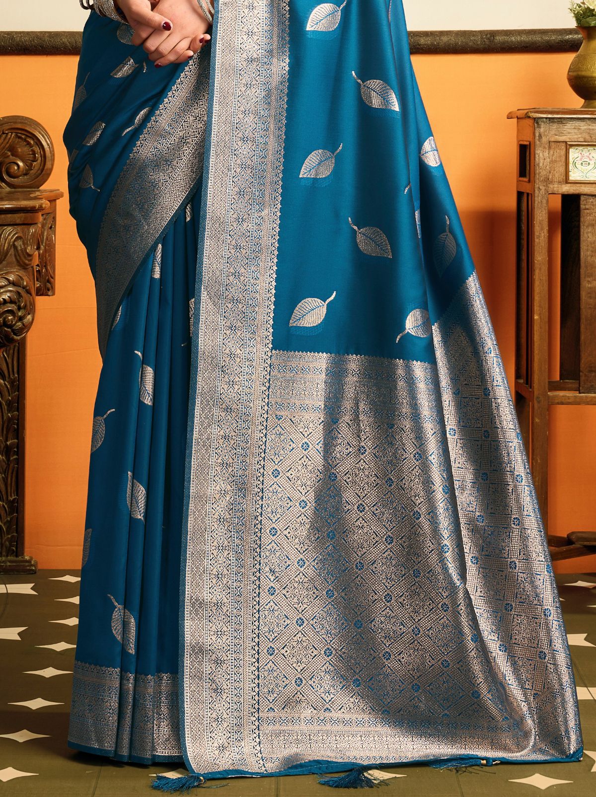 Sapphire Blue Premium Soft Silk Saree With Tassels