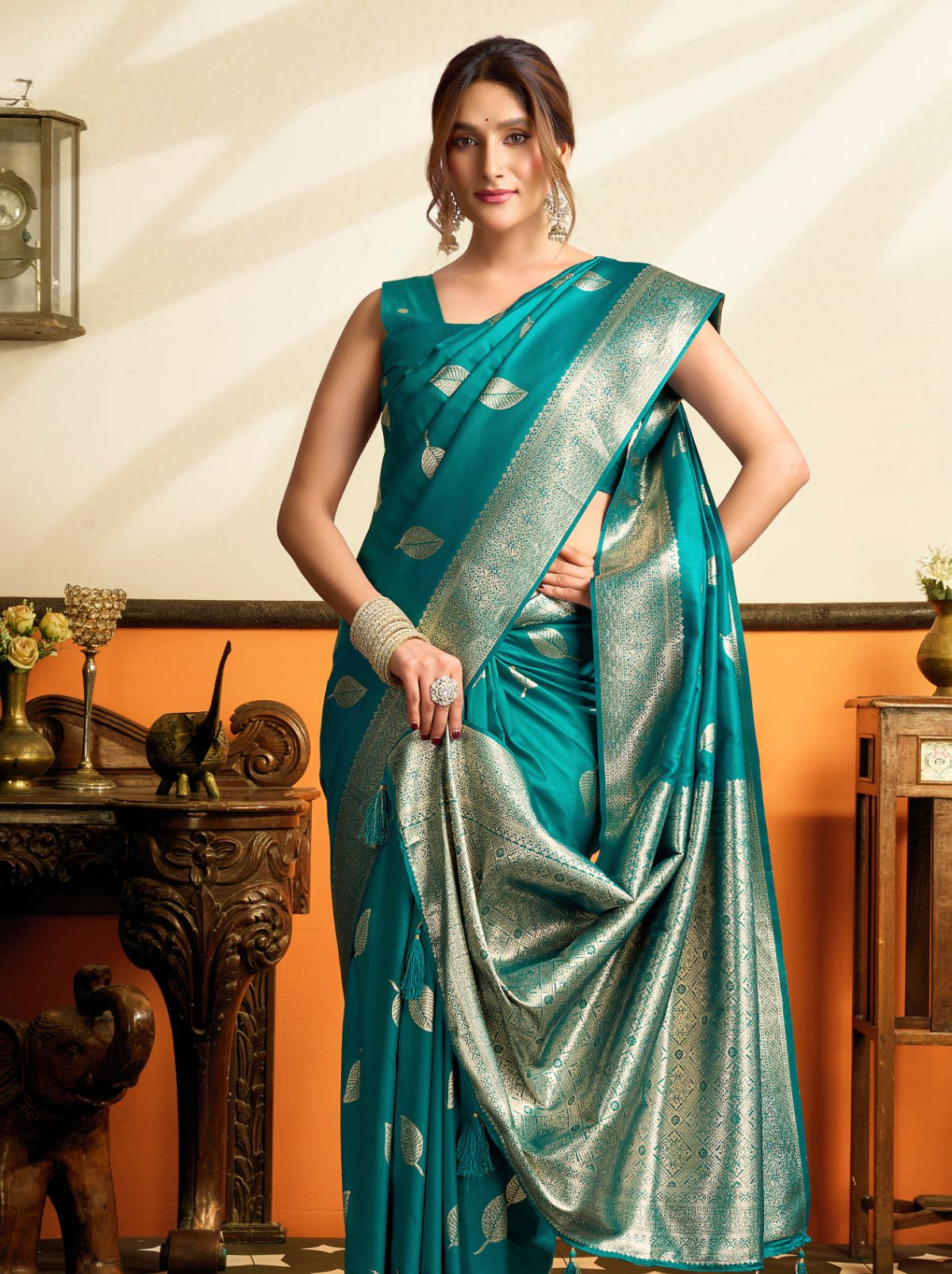 Olympic Blue Premium Soft Silk Saree With Tassels