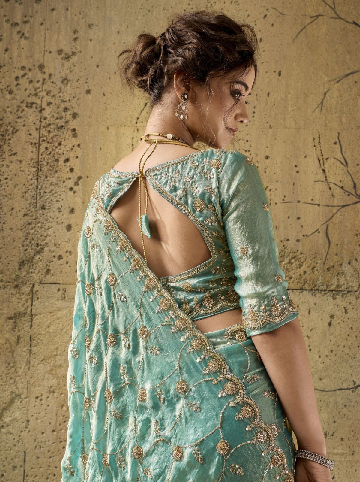Teal Blue Premium Velvet Satin Saree With Sequin & Zari Work