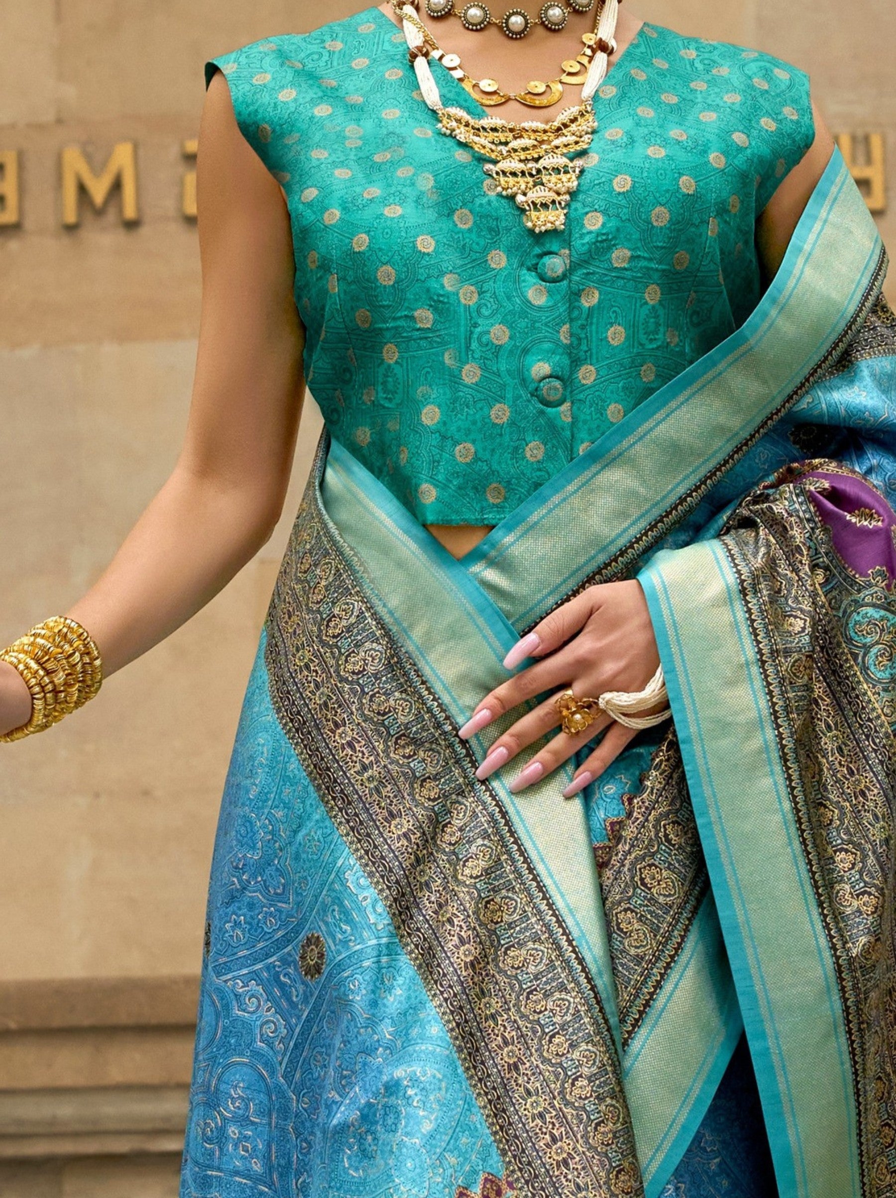 Olympic Blue Celebration Saree - TrendOye