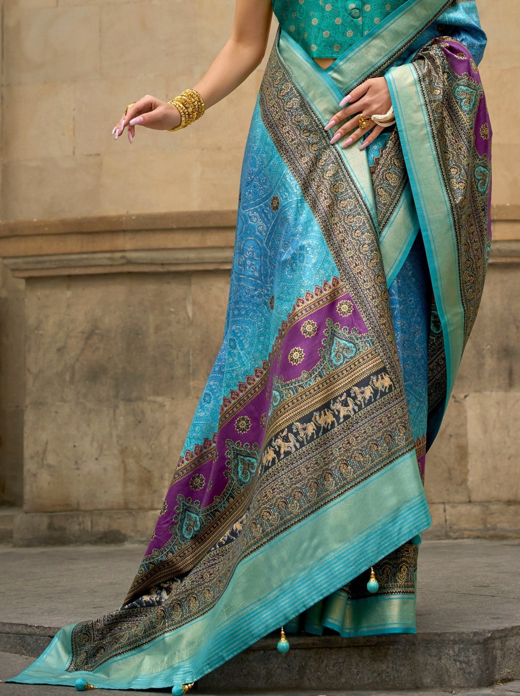 Olympic Blue Celebration Saree - TrendOye