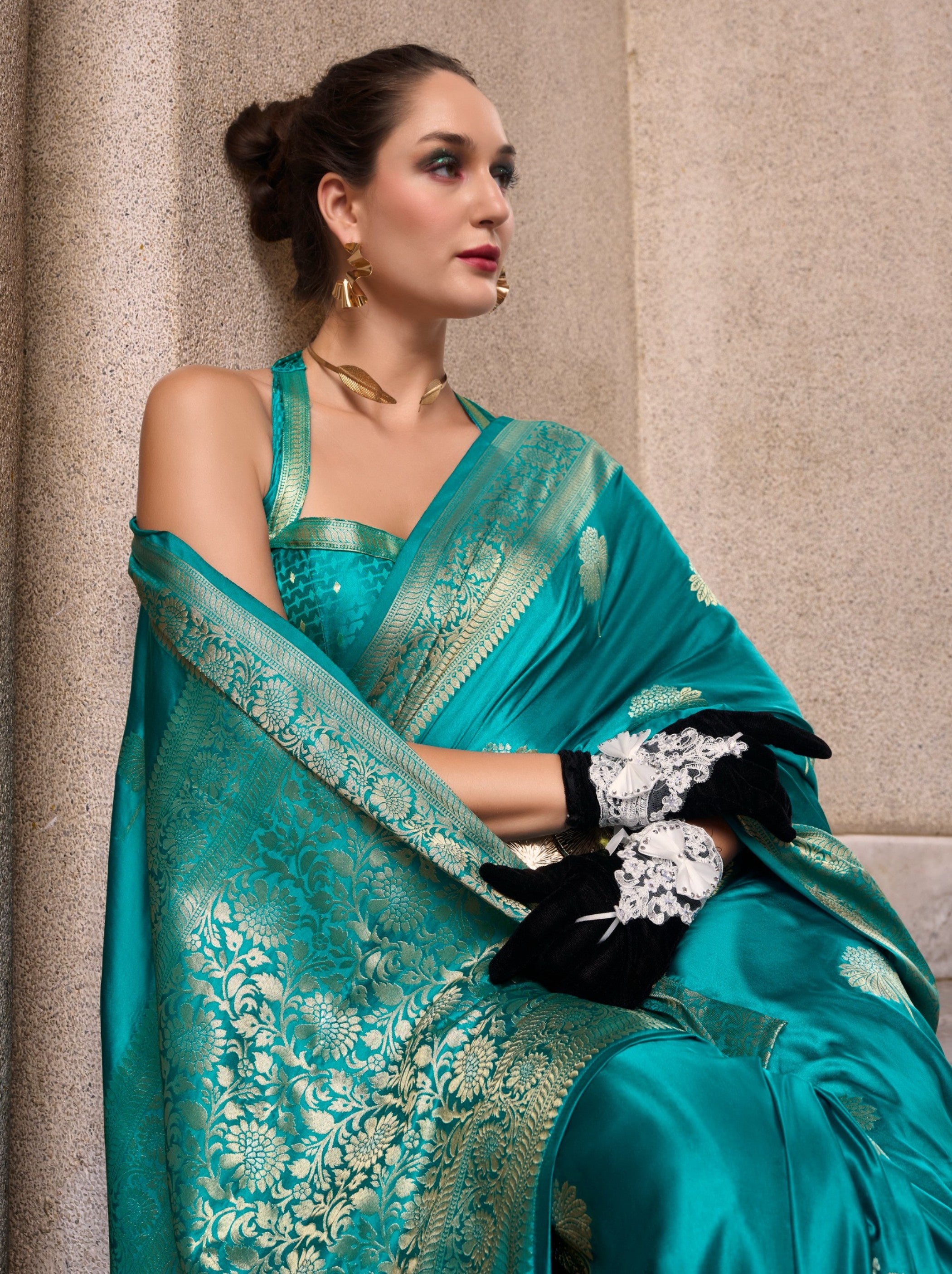 Azure Blue Designer Wedding Saree - TrendOye