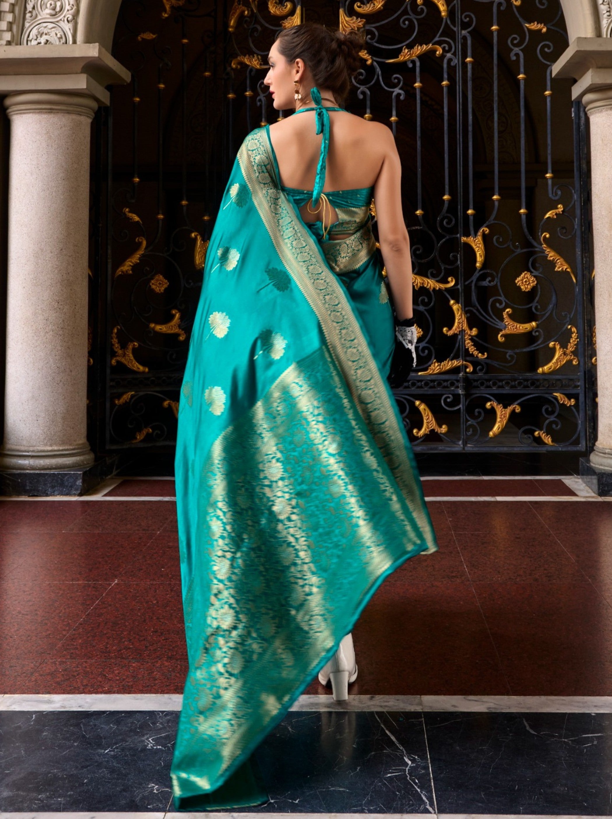 Azure Blue Designer Wedding Saree - TrendOye