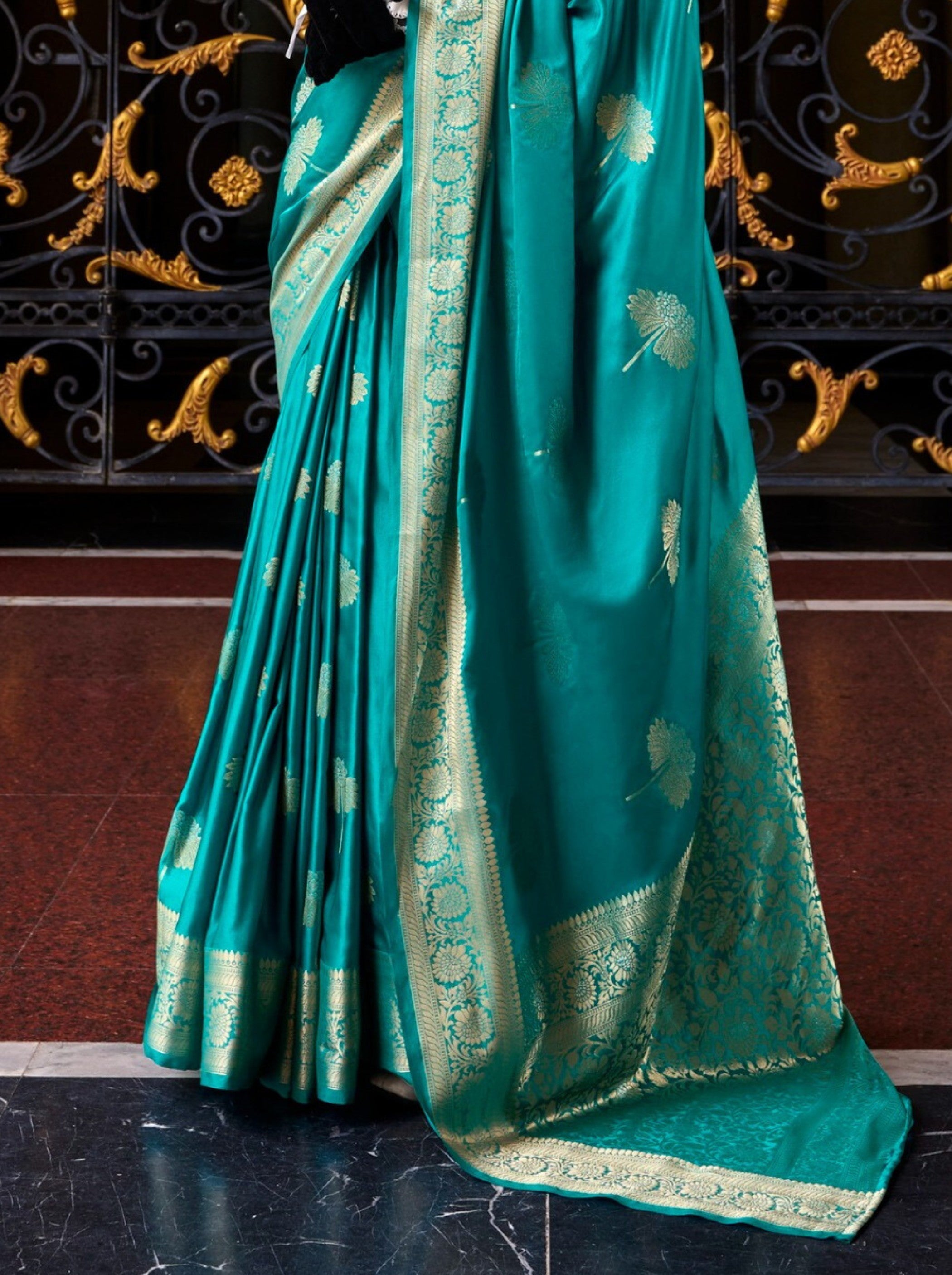 Azure Blue Designer Wedding Saree - TrendOye