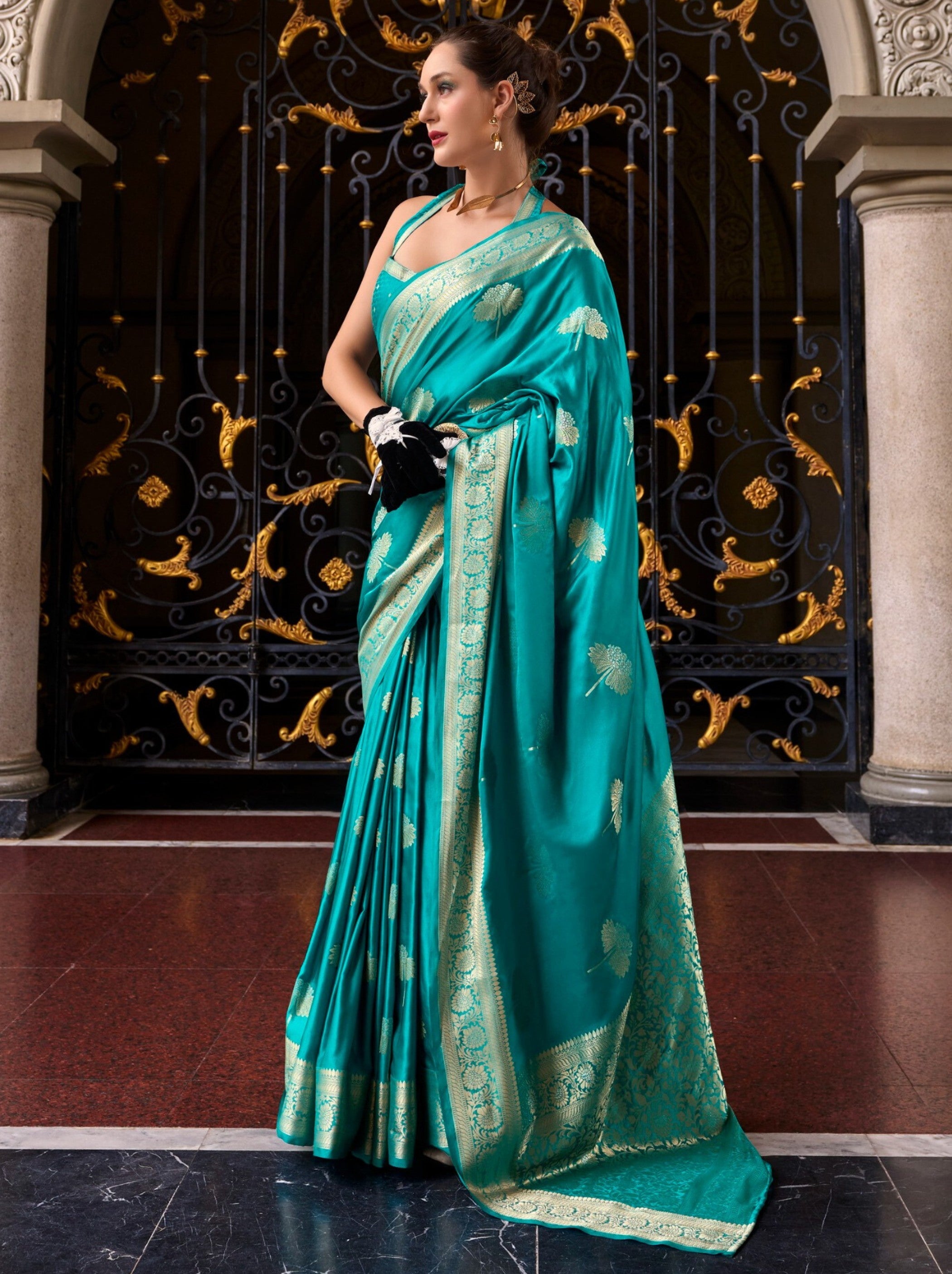Azure Blue Designer Wedding Saree - TrendOye