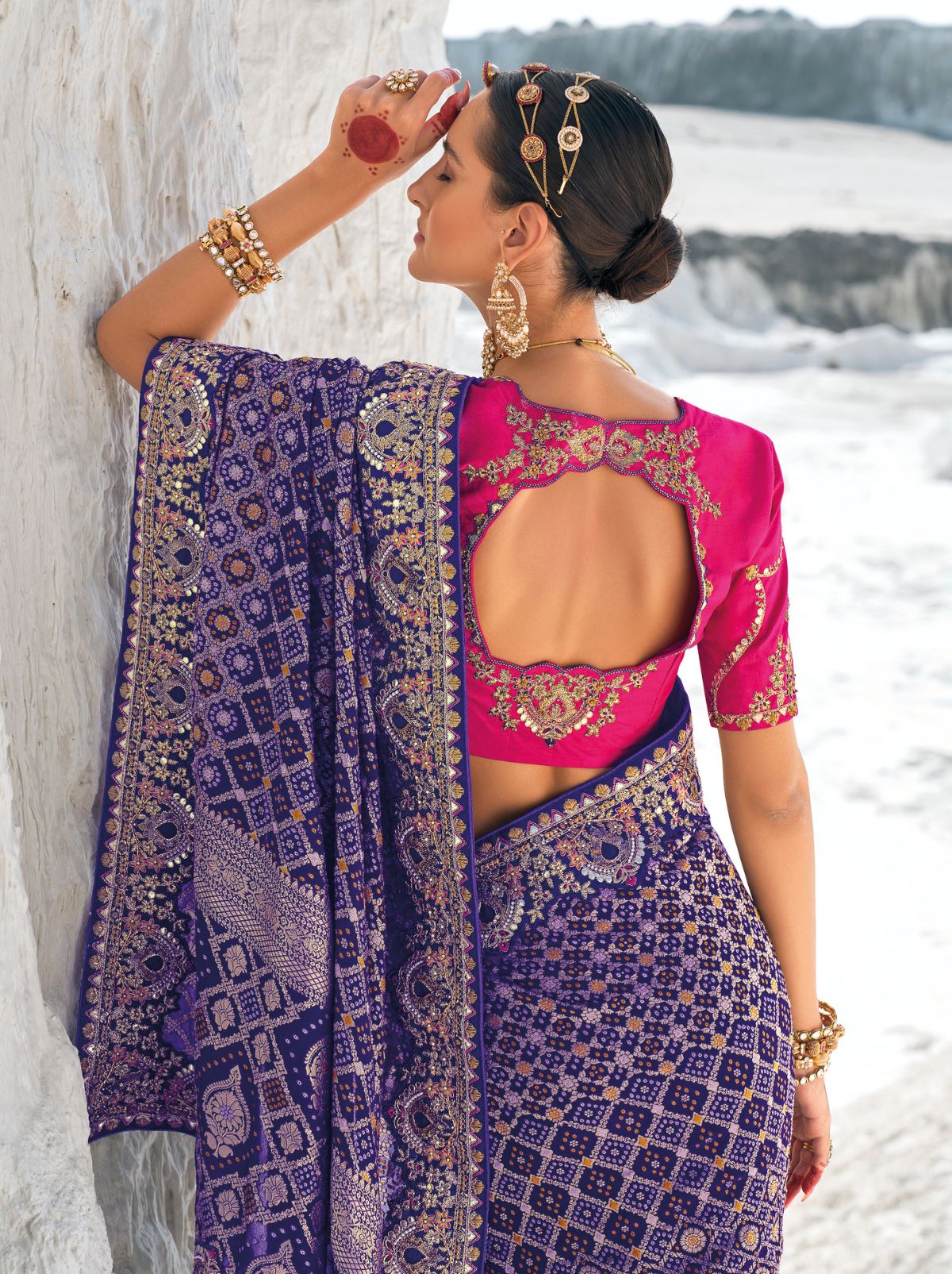 Space Blue Wedding Designer Saree - TrendOye