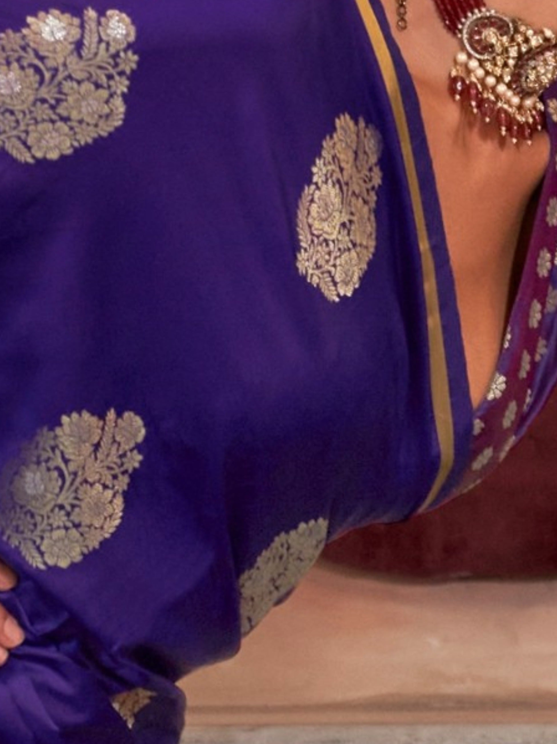 Navy Blue Ethnic Designer Satin Saree With Floral Motifs - TrendOye