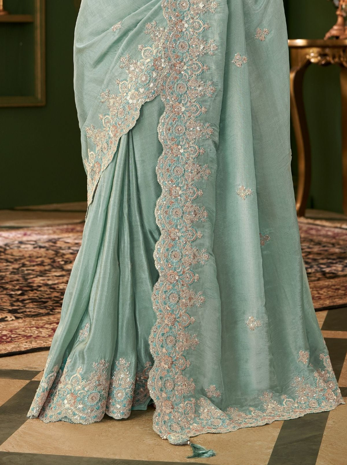 Baby Blue Regal Designer Georgette Silk Saree for Brides