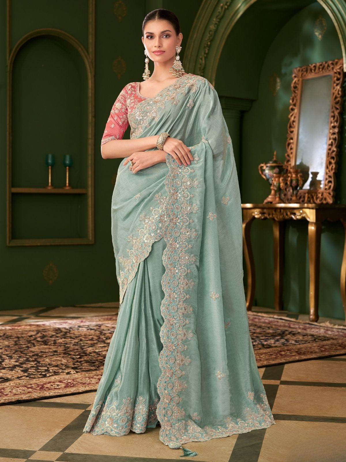 Baby Blue Regal Designer Georgette Silk Saree for Brides