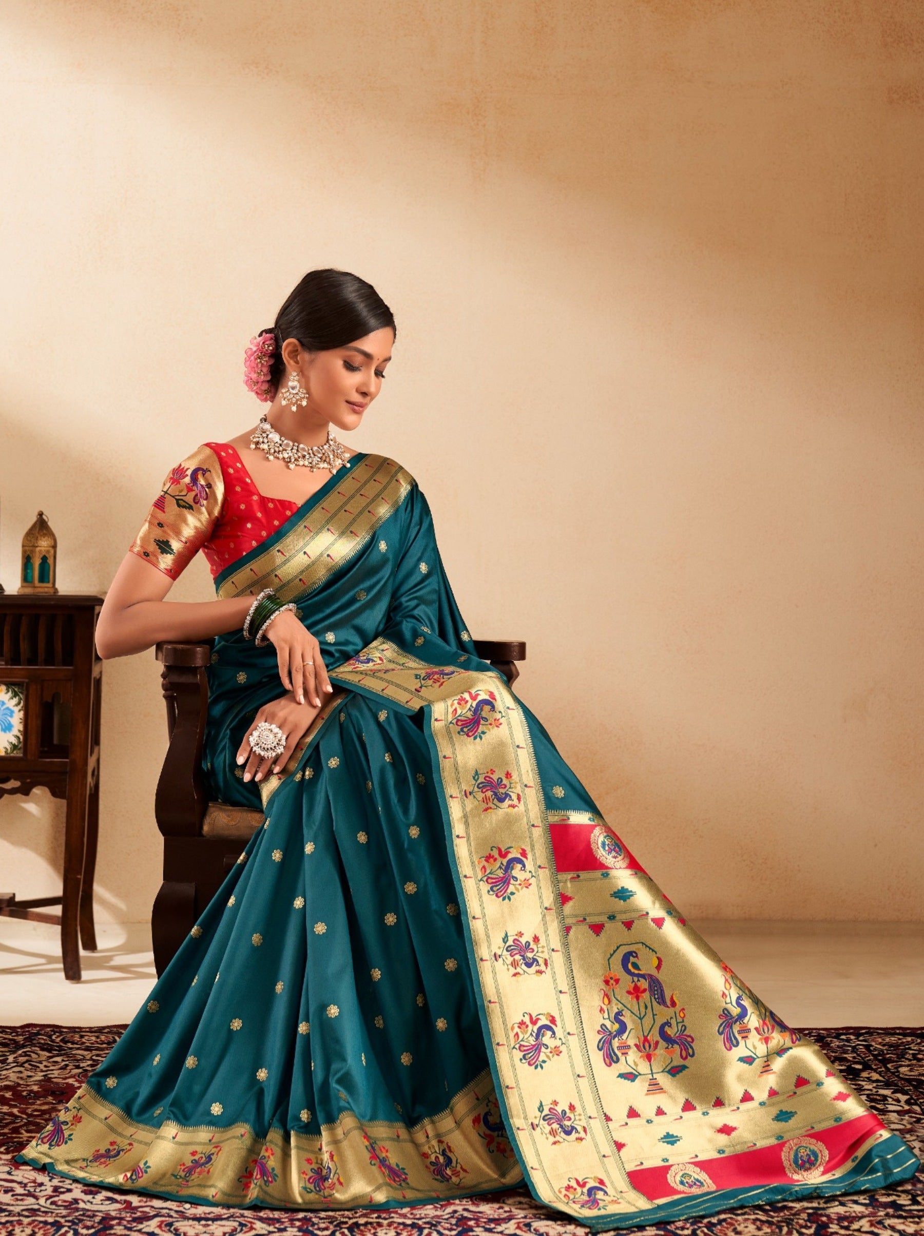 Classic Blue Paithani Festive Saree - TrendOye