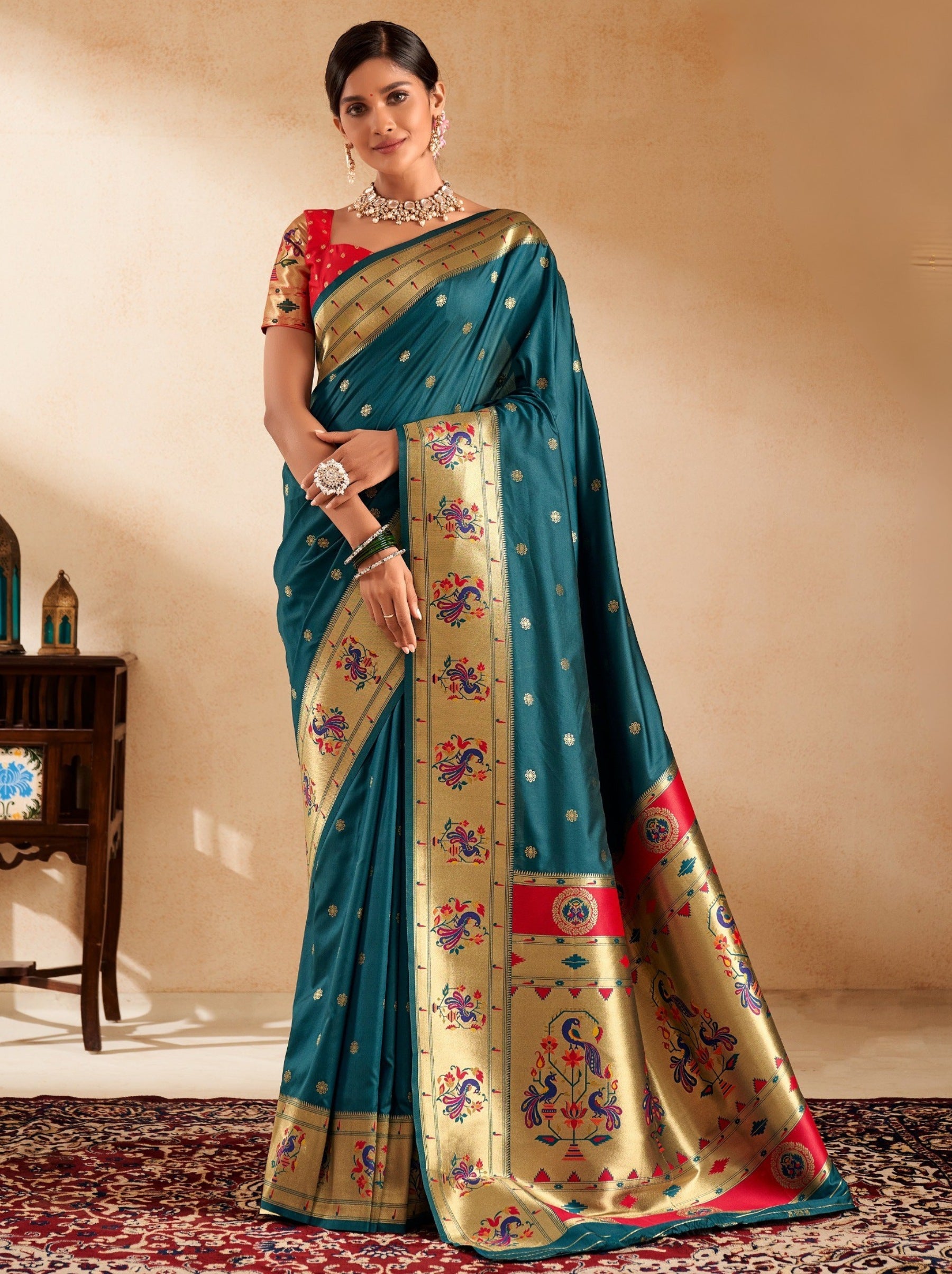 Classic Blue Paithani Festive Saree - TrendOye