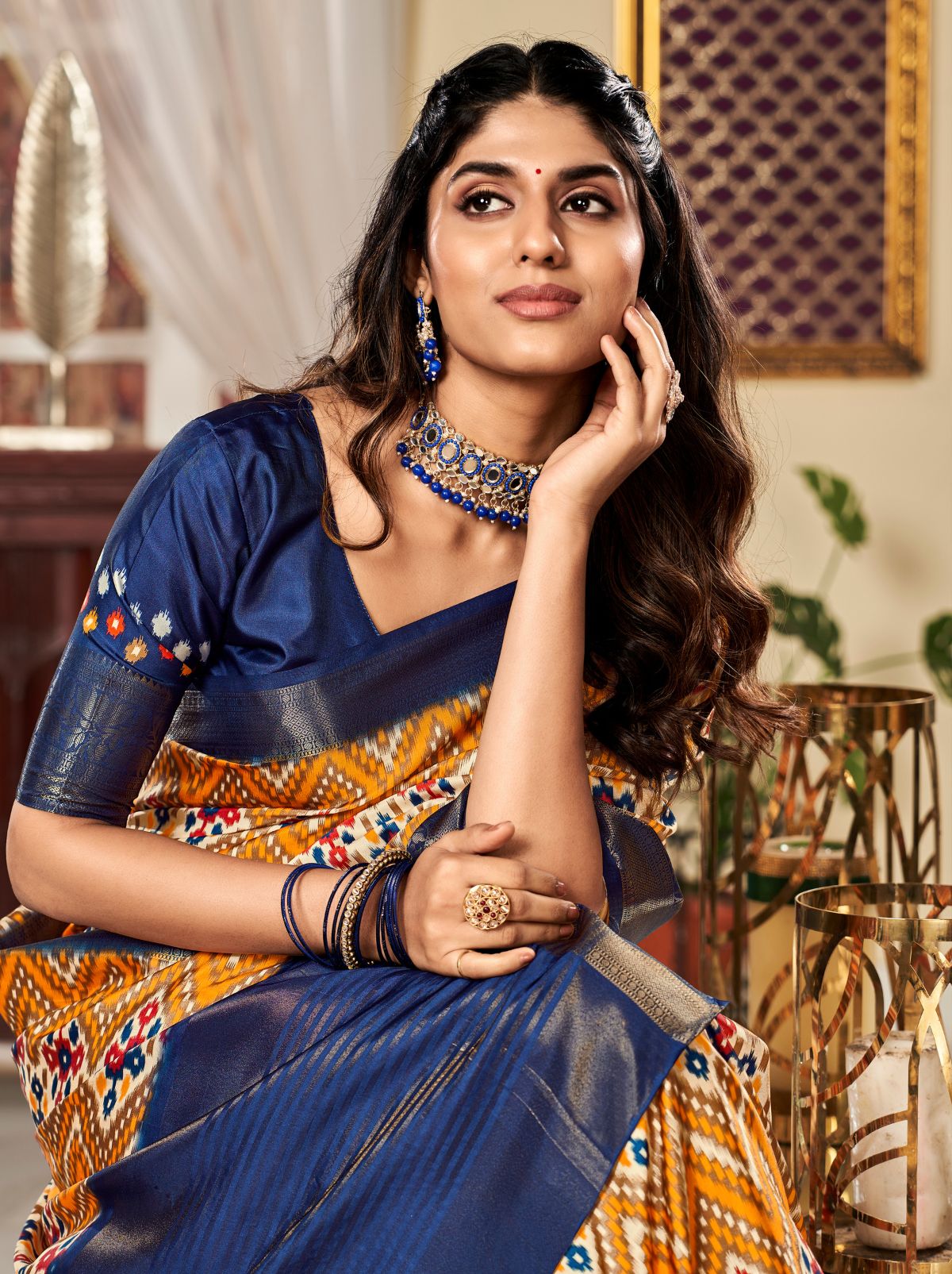 Blue Designer Satin Silk Saree - TrendOye
