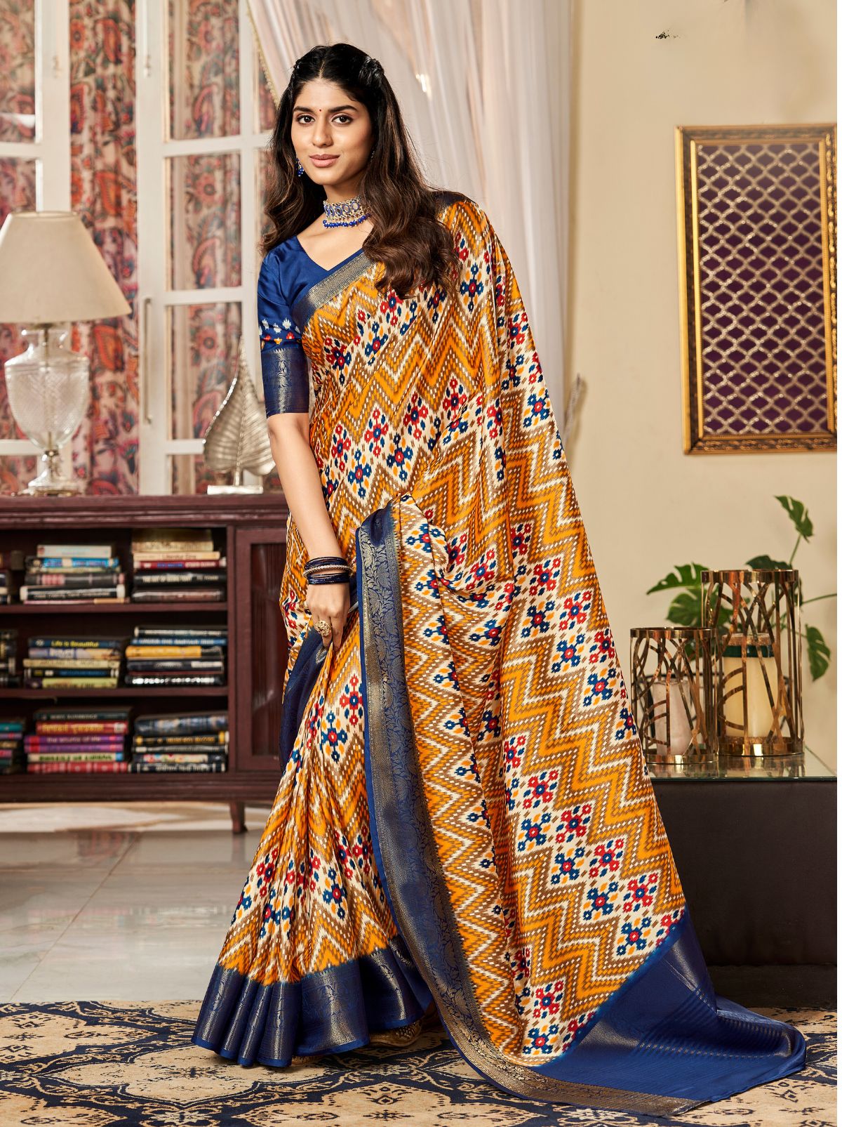 Blue Designer Satin Silk Saree - TrendOye