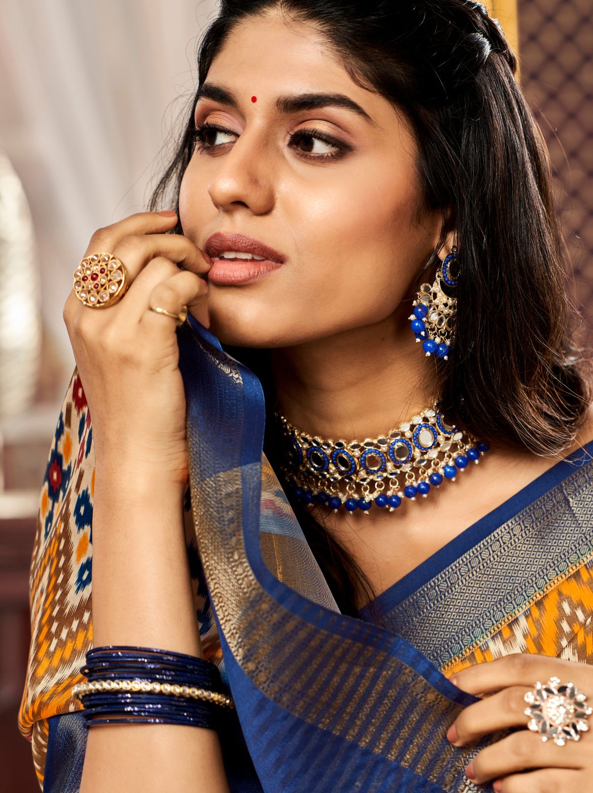 Blue Designer Satin Silk Saree - TrendOye