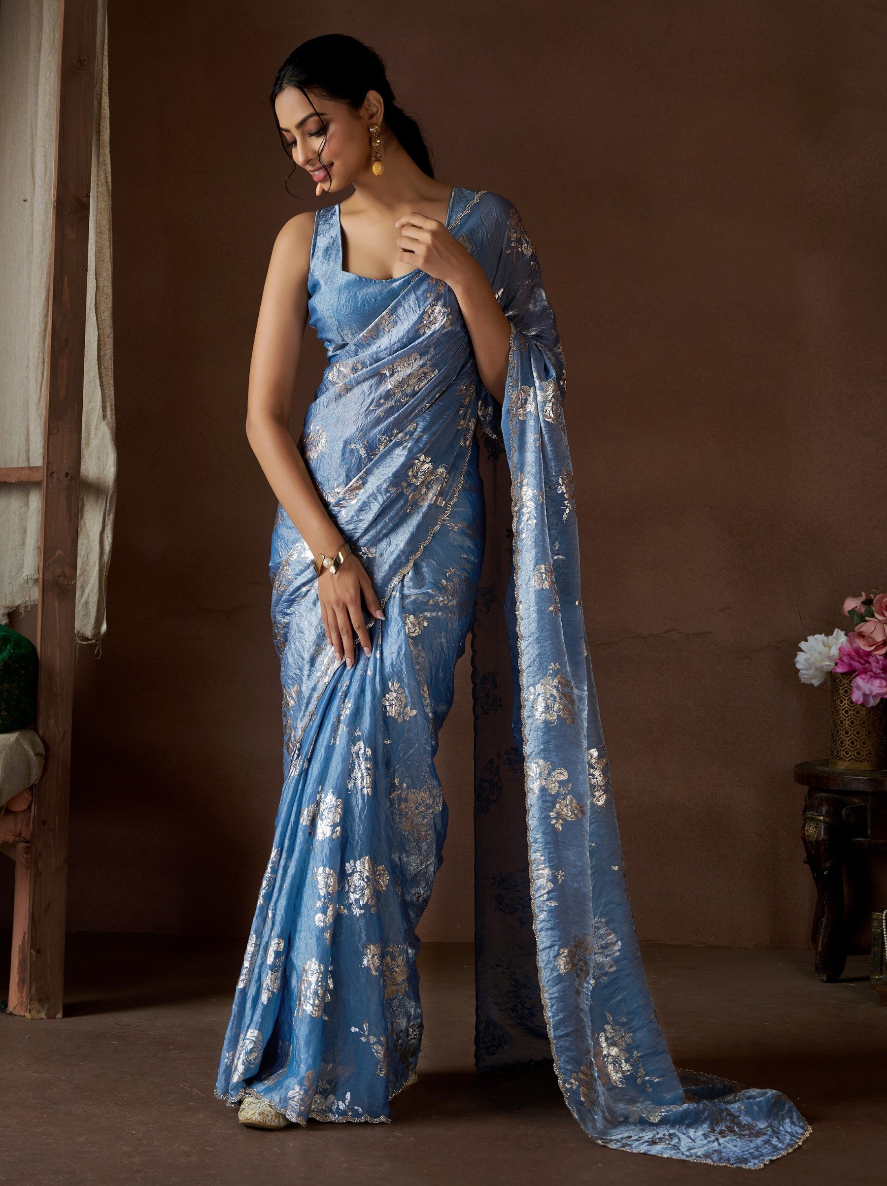 Cornflower Blue Party Premium Designer Saree - TrendOye