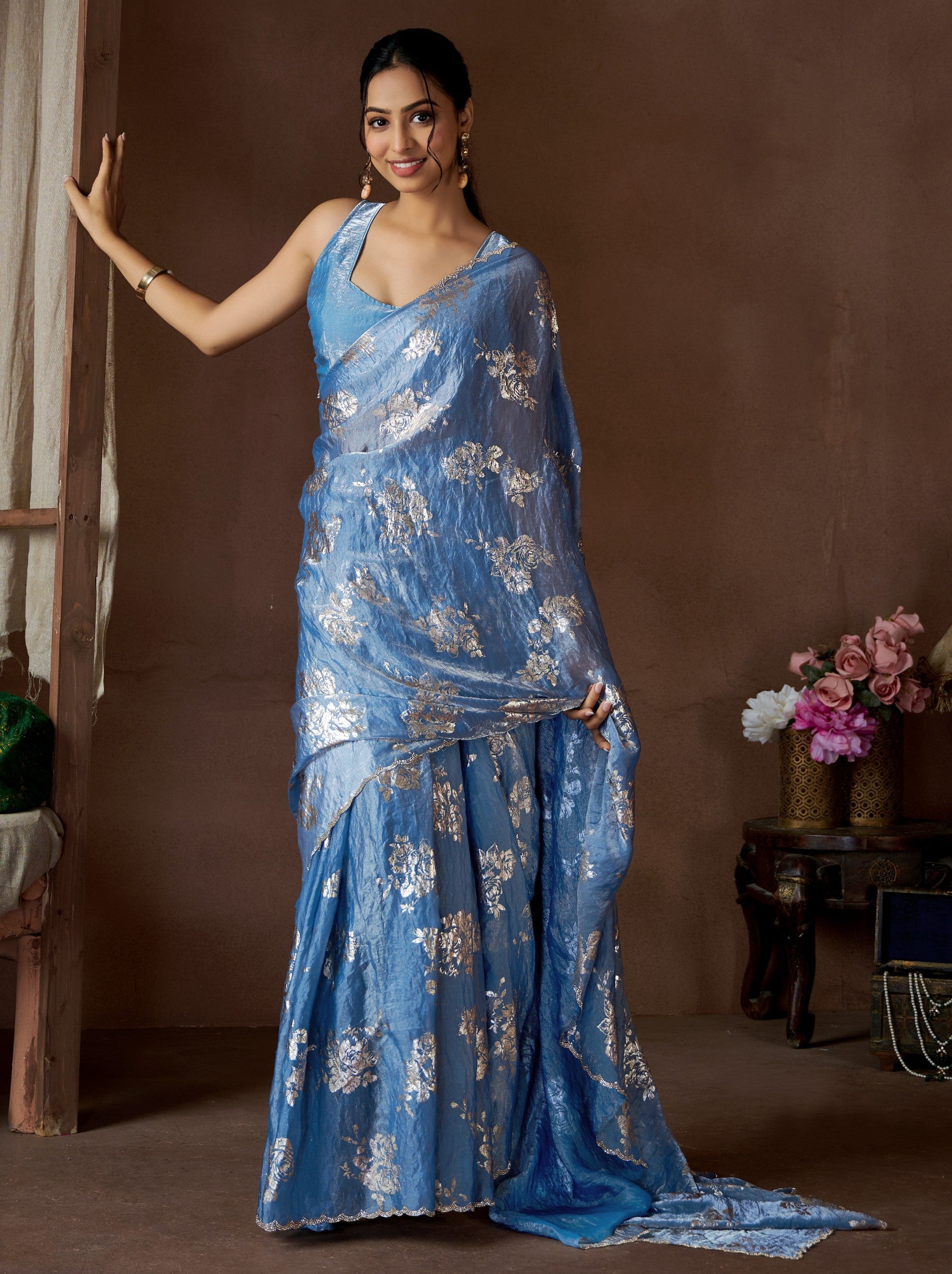 Cornflower Blue Party Premium Designer Saree - TrendOye