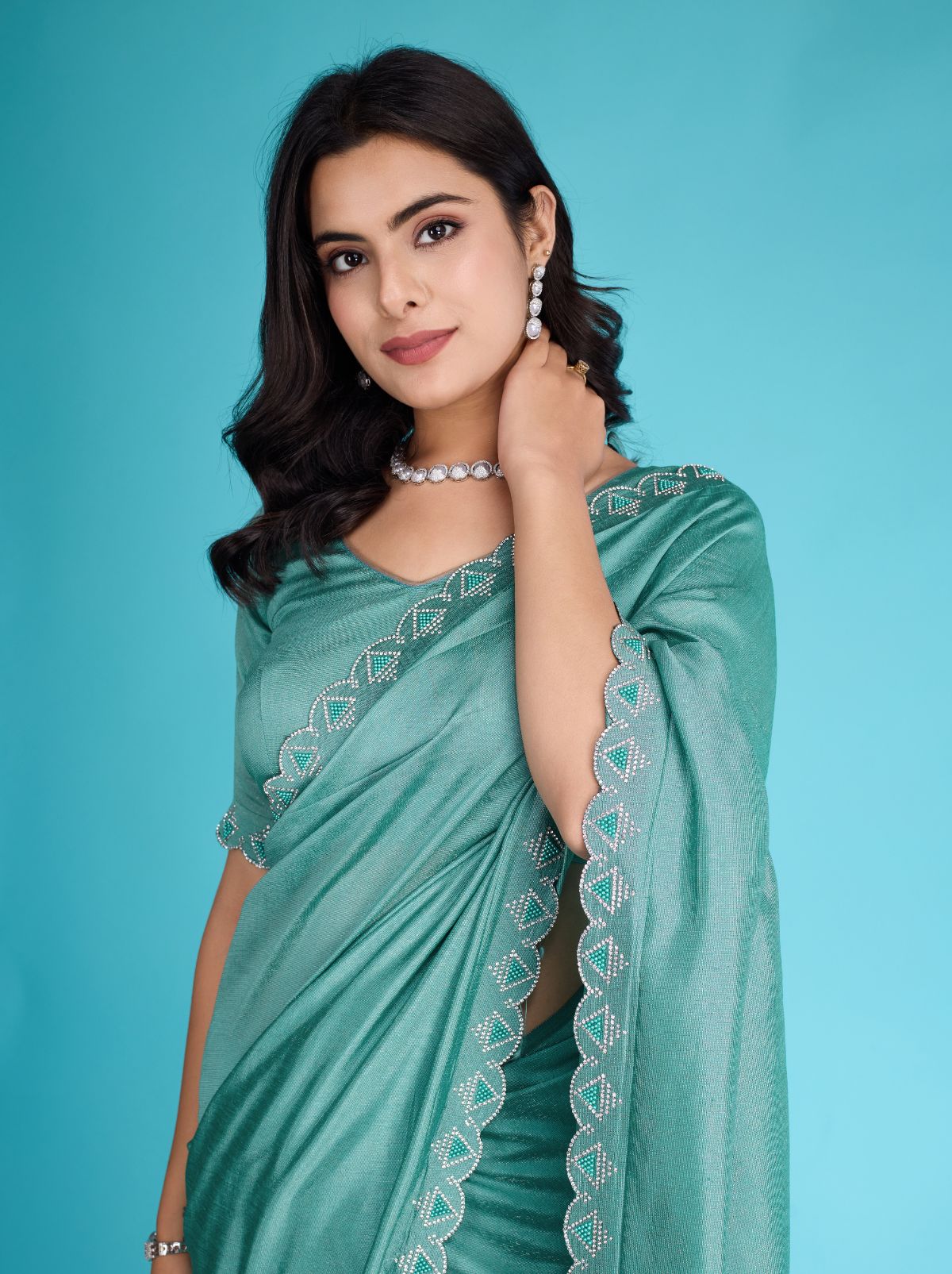 Turkish Blue Party Premium Light Weighted Designer Saree - TrendOye