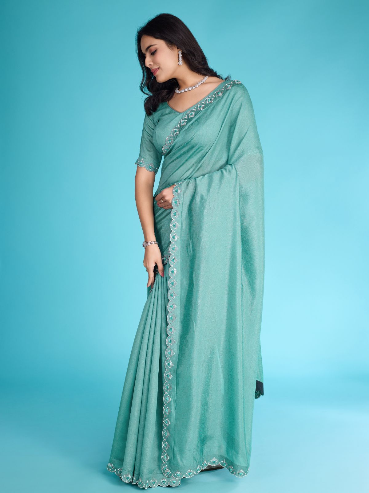 Turkish Blue Party Premium Light Weighted Designer Saree - TrendOye