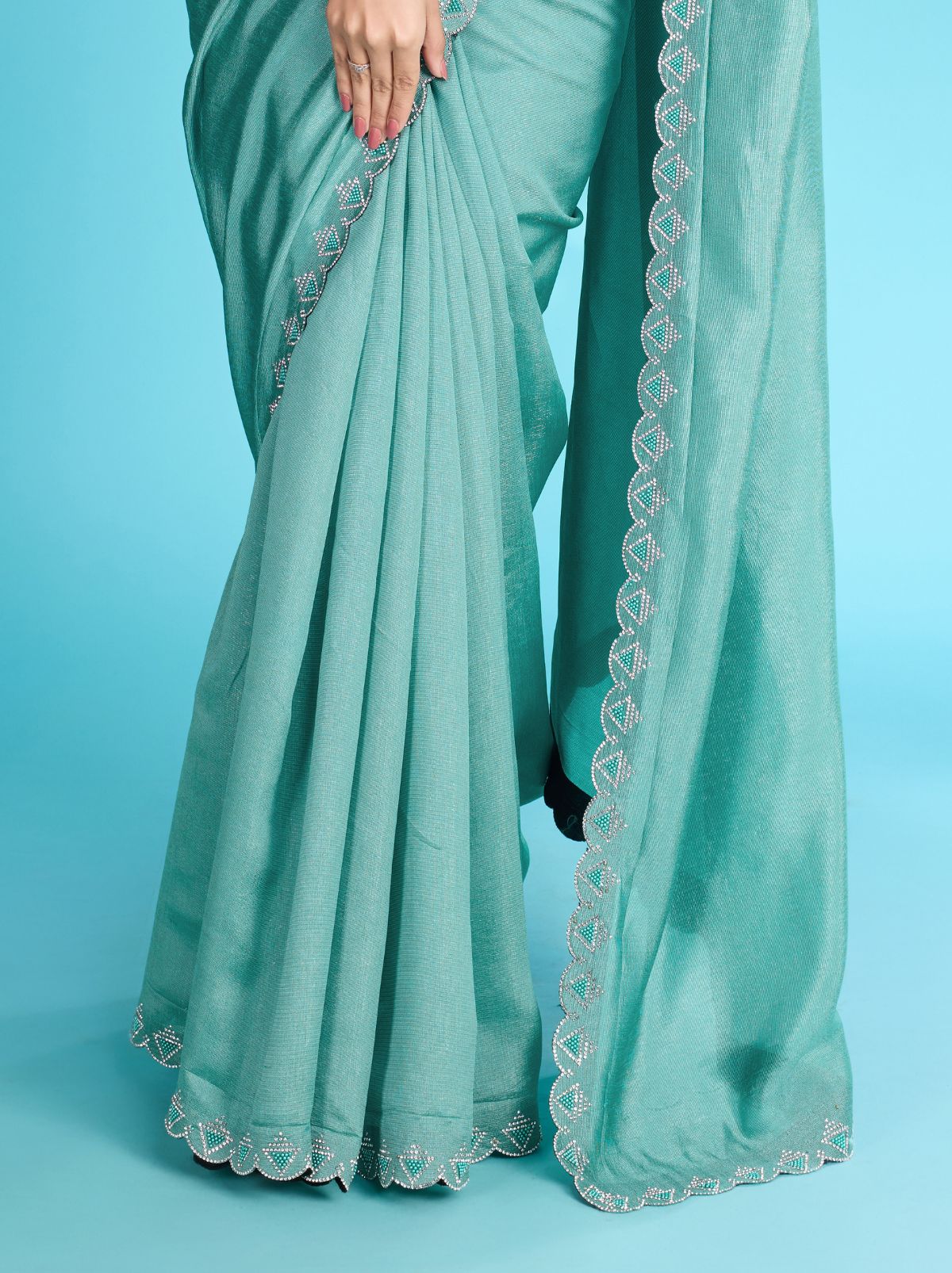 Turkish Blue Party Premium Light Weighted Designer Saree - TrendOye