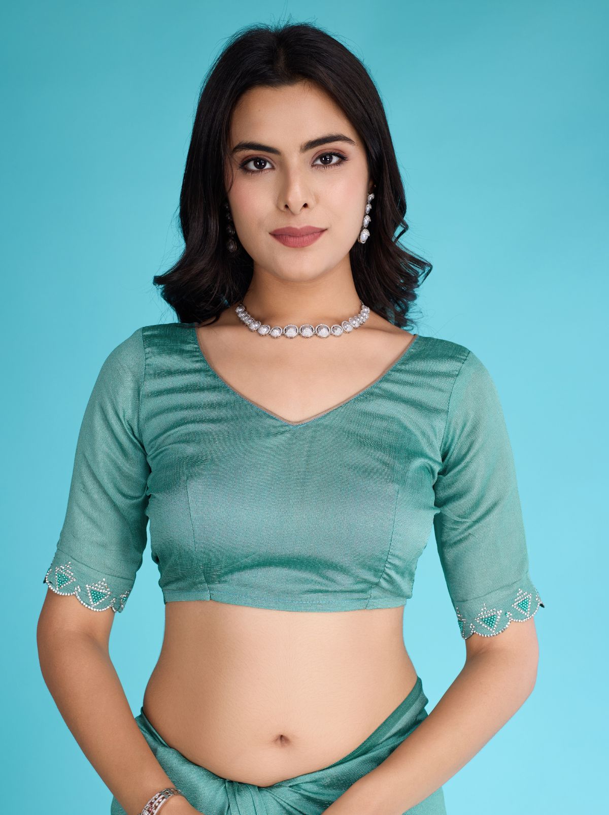 Turkish Blue Party Premium Light Weighted Designer Saree - TrendOye