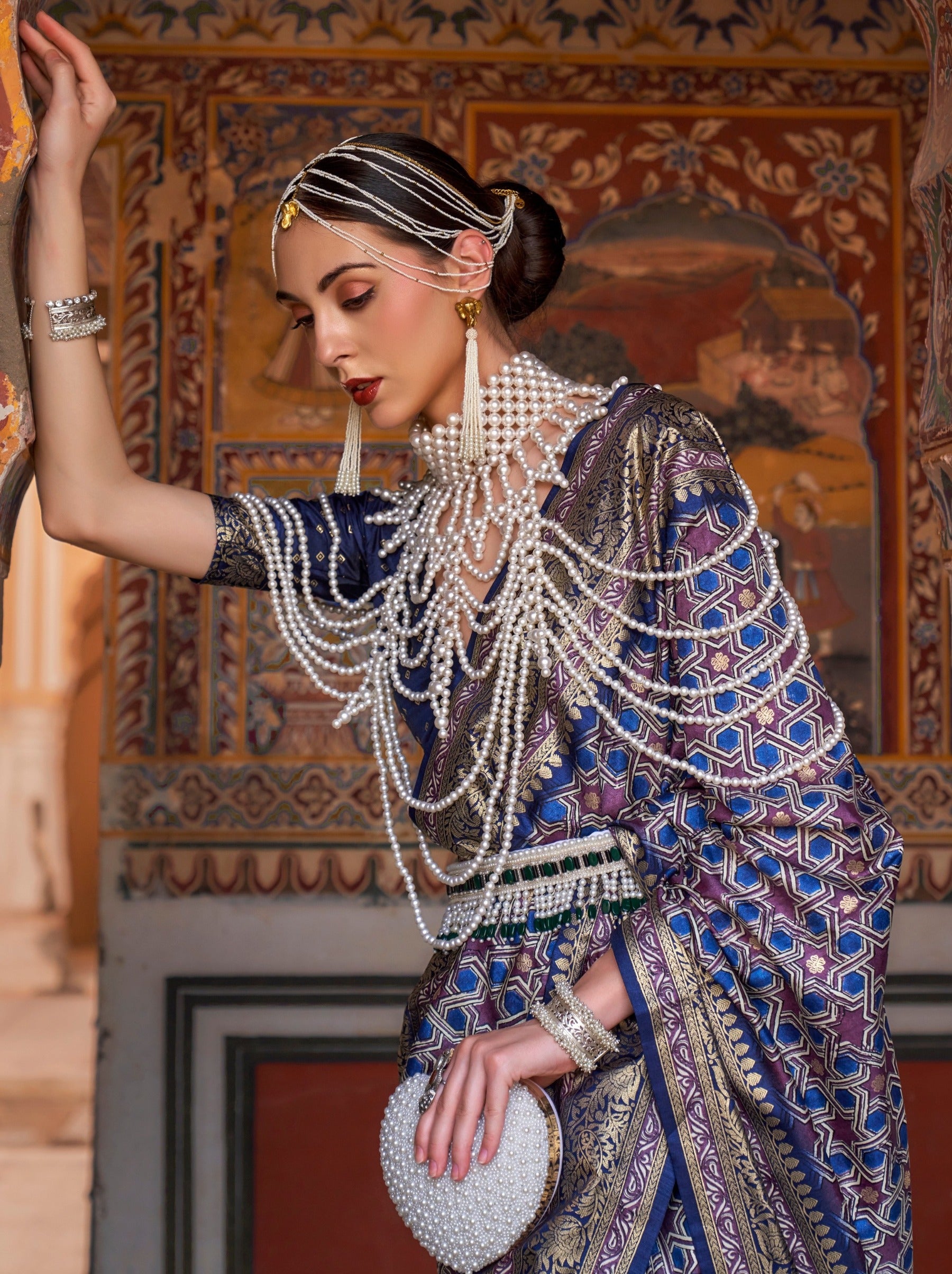 Yale Blue Premium Patola Celebration Saree - TrendOye