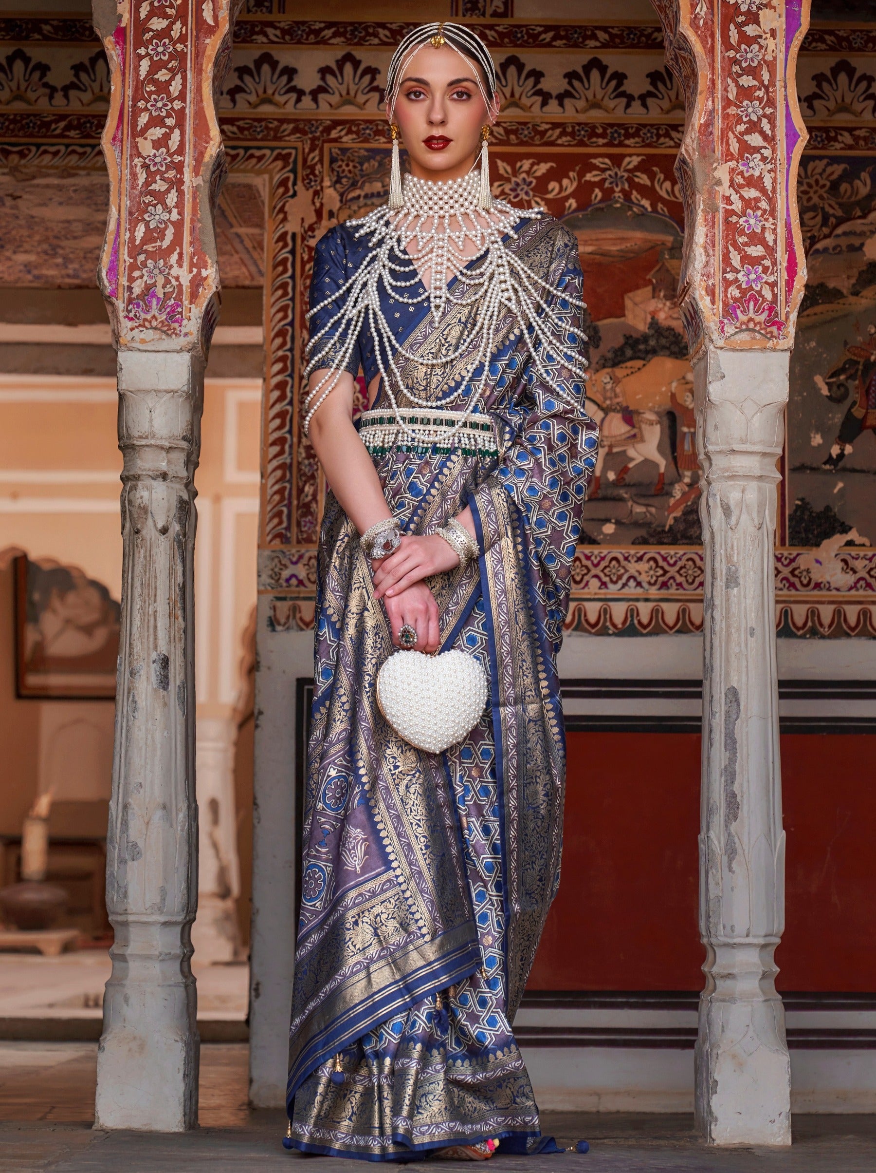 Yale Blue Premium Patola Celebration Saree - TrendOye