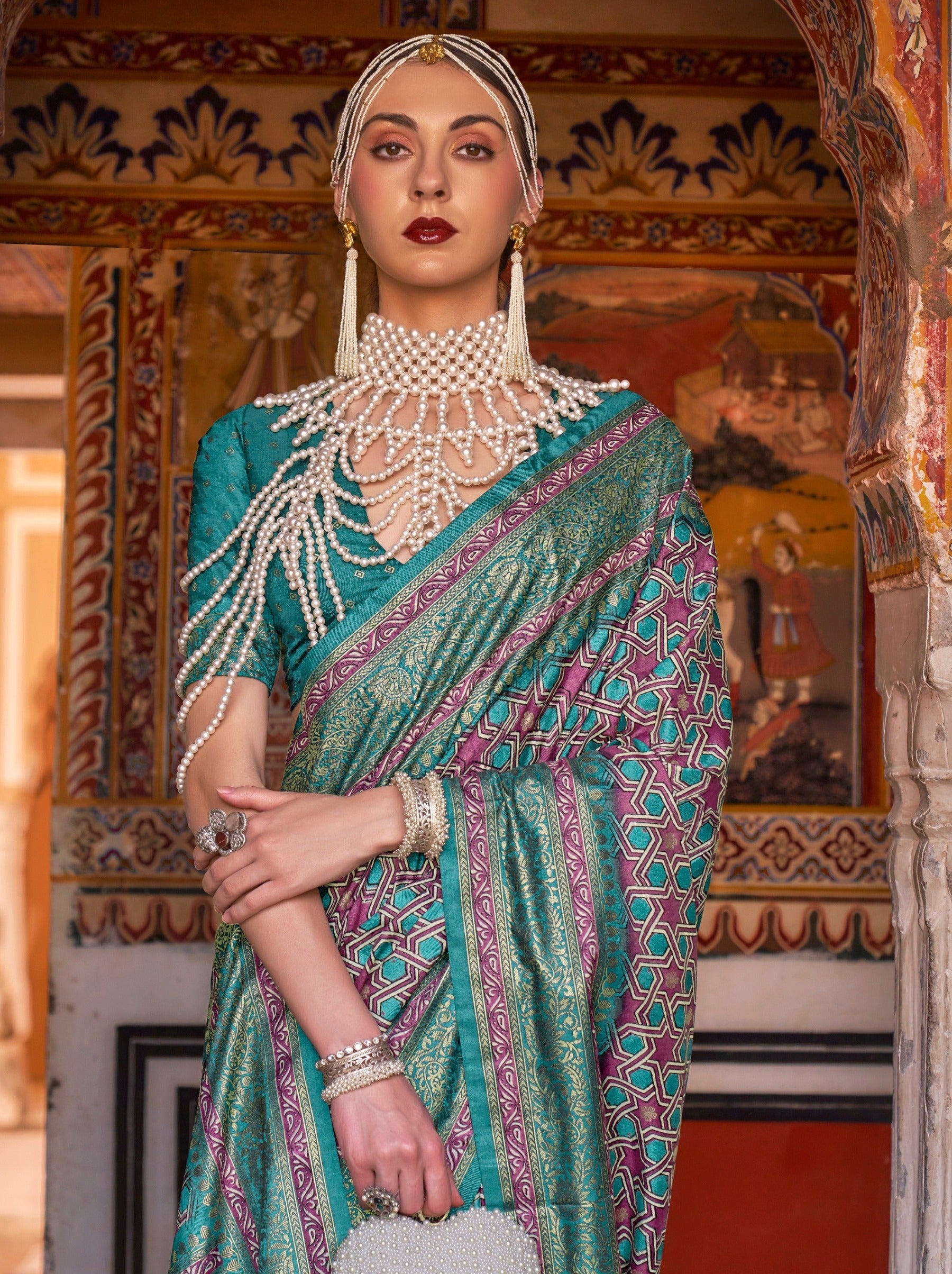 Turquoise Blue Premium Patola Celebration Saree - TrendOye
