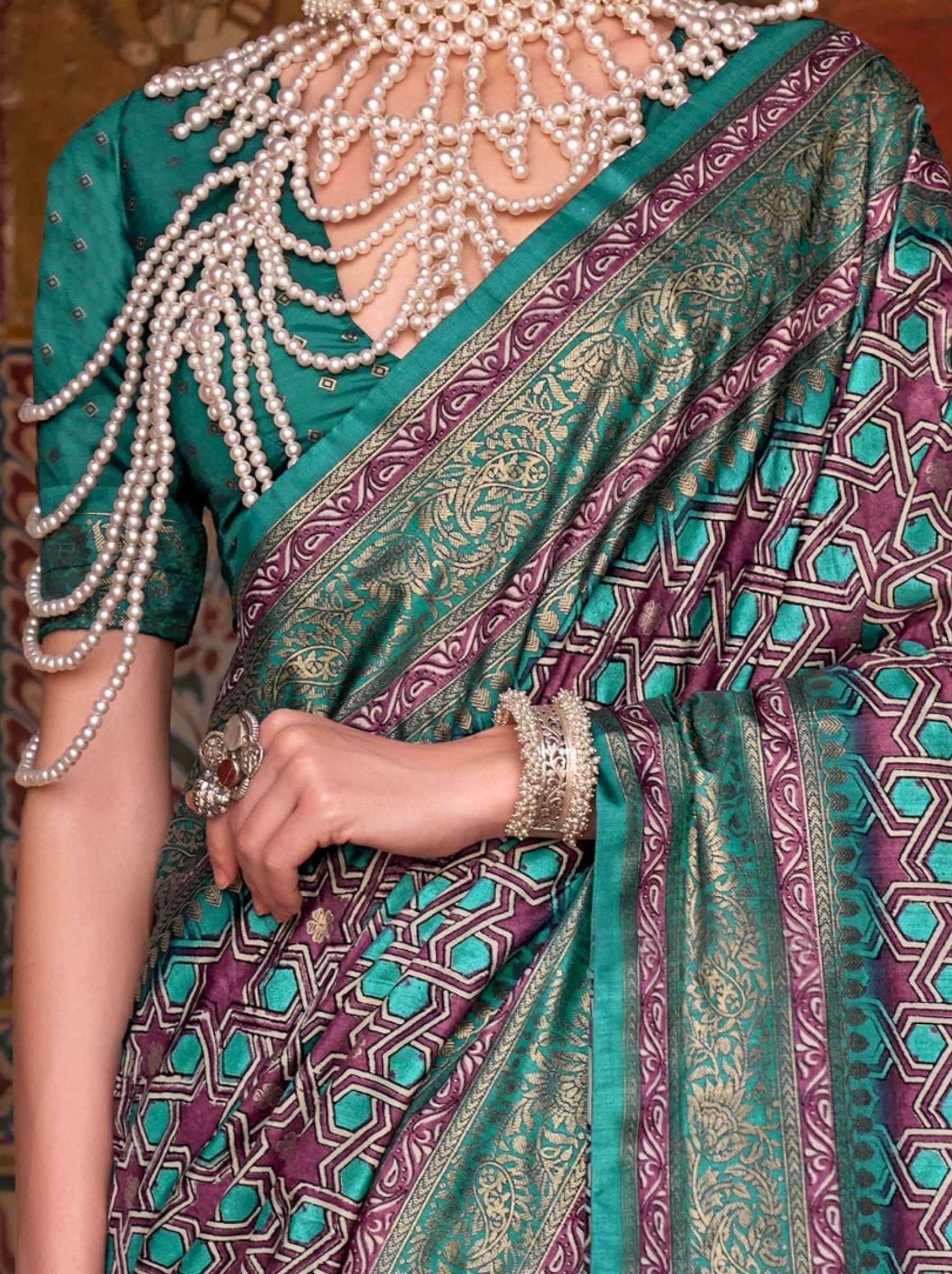 Turquoise Blue Premium Patola Celebration Saree - TrendOye
