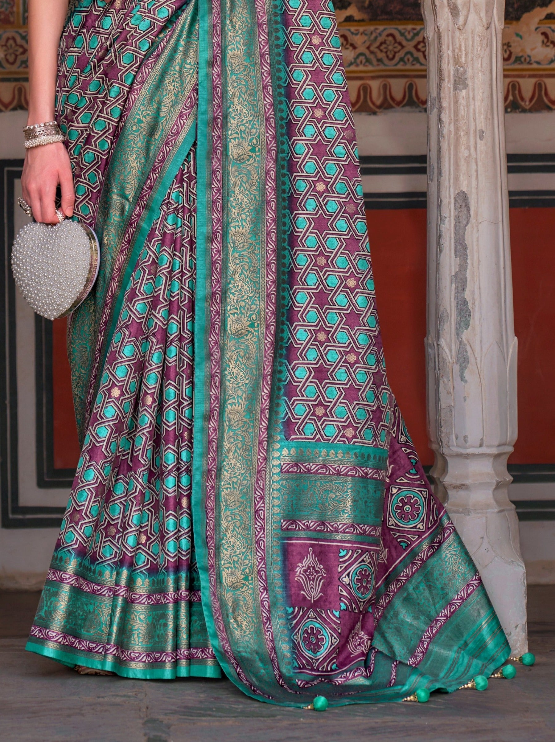 Turquoise Blue Premium Patola Celebration Saree - TrendOye