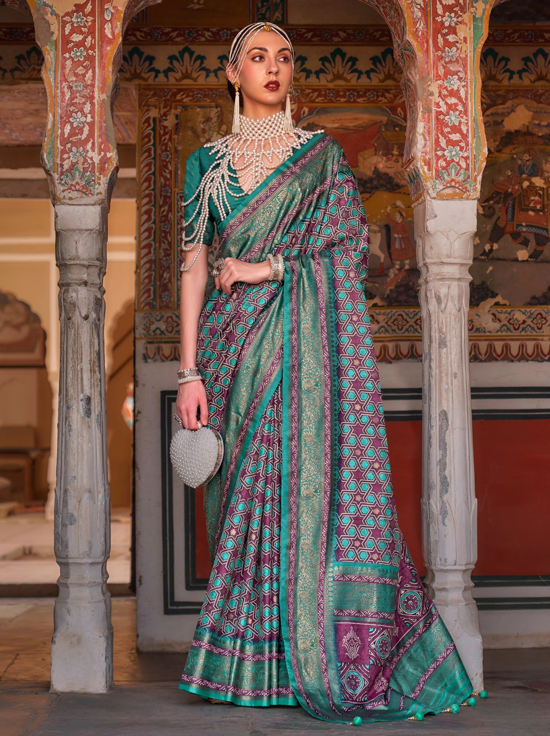 Turquoise Blue Premium Patola Celebration Saree - TrendOye