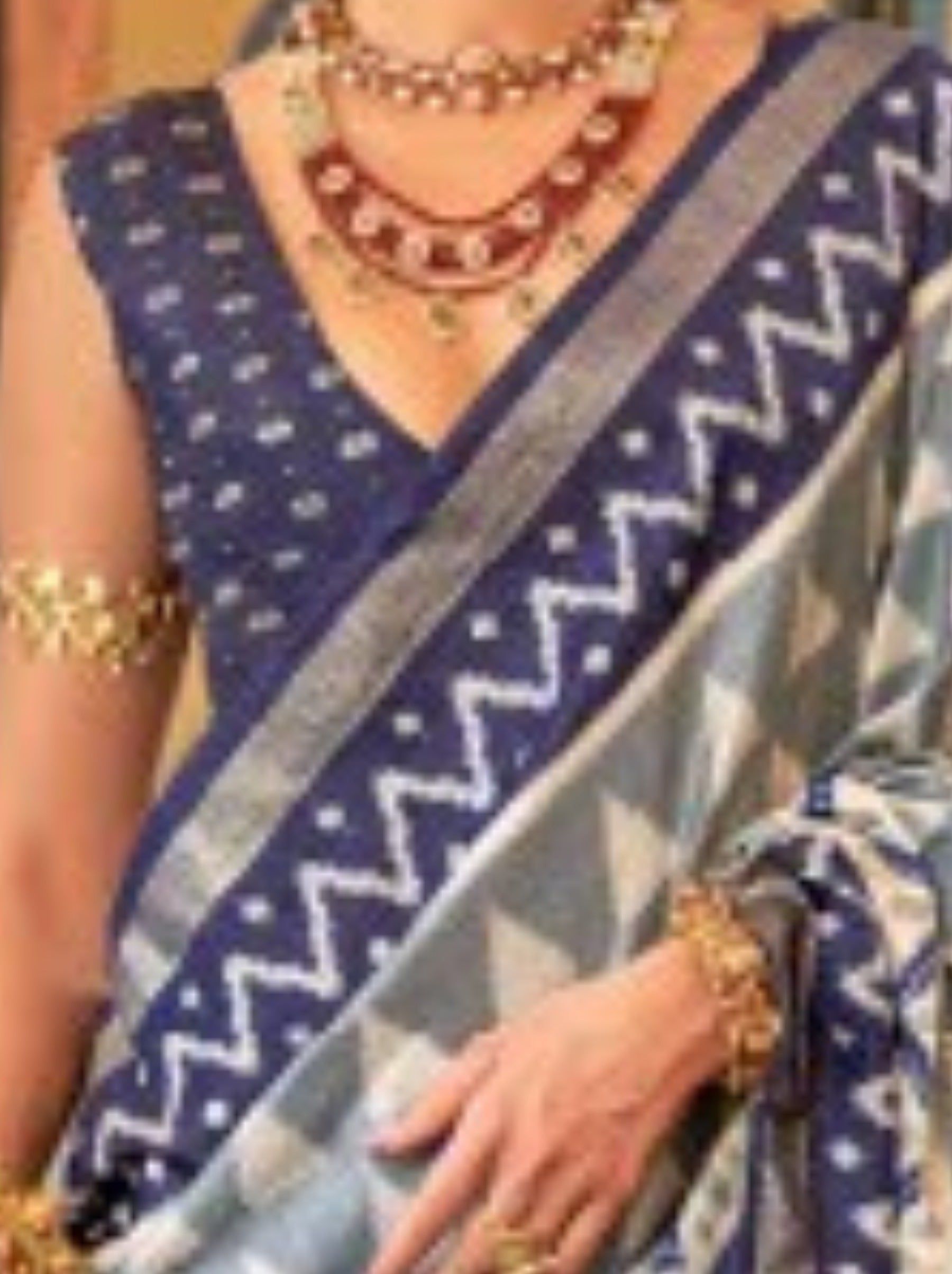 Pigeon Blue Vibrant Patola Silk Festive Saree - TrendOye