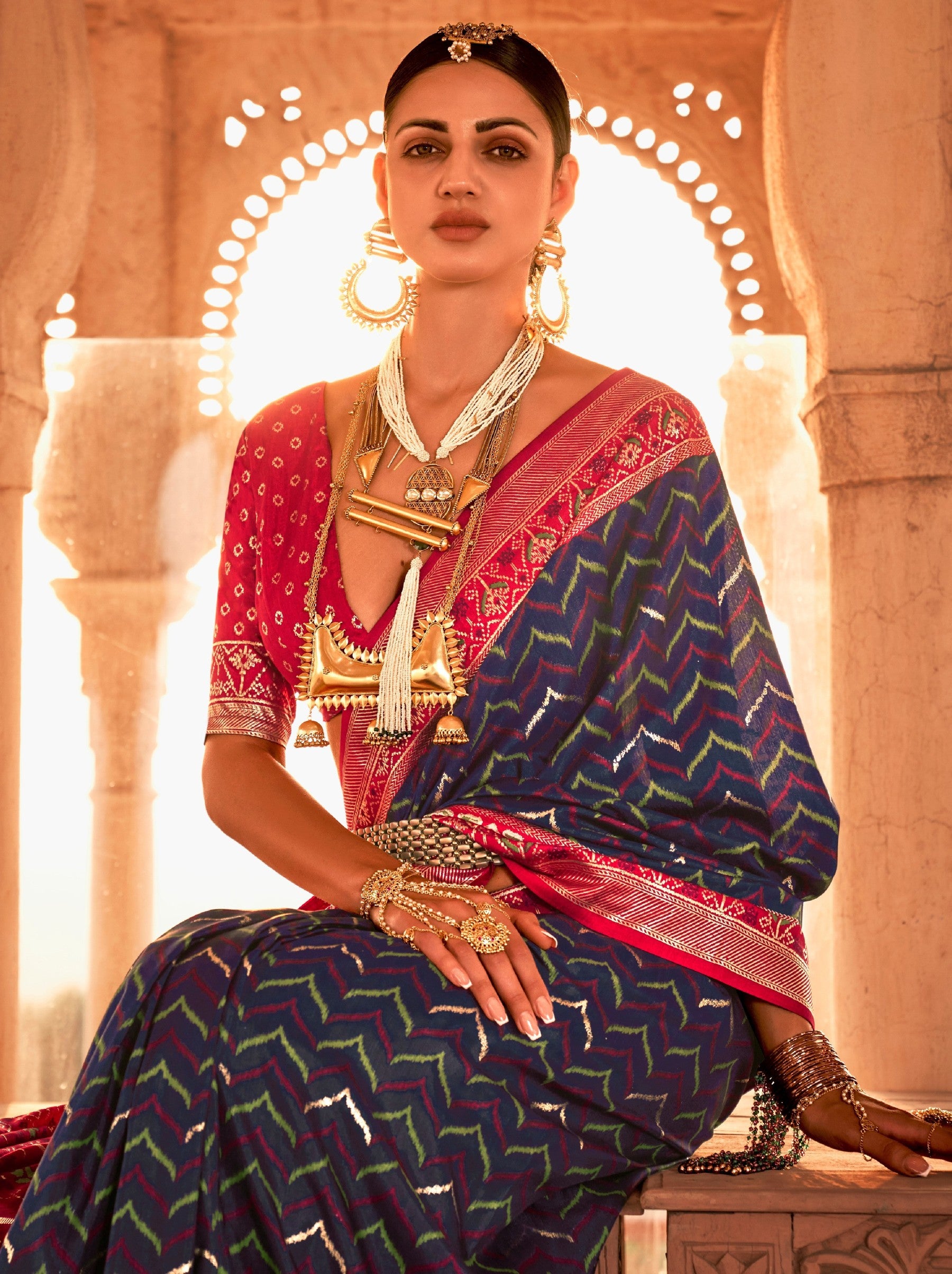 Space Blue Premium Patola Festive Saree - TrendOye