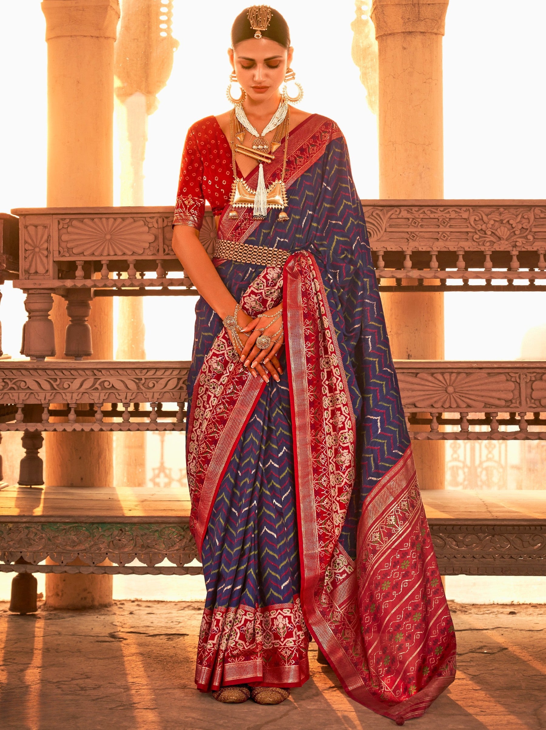Space Blue Premium Patola Festive Saree - TrendOye