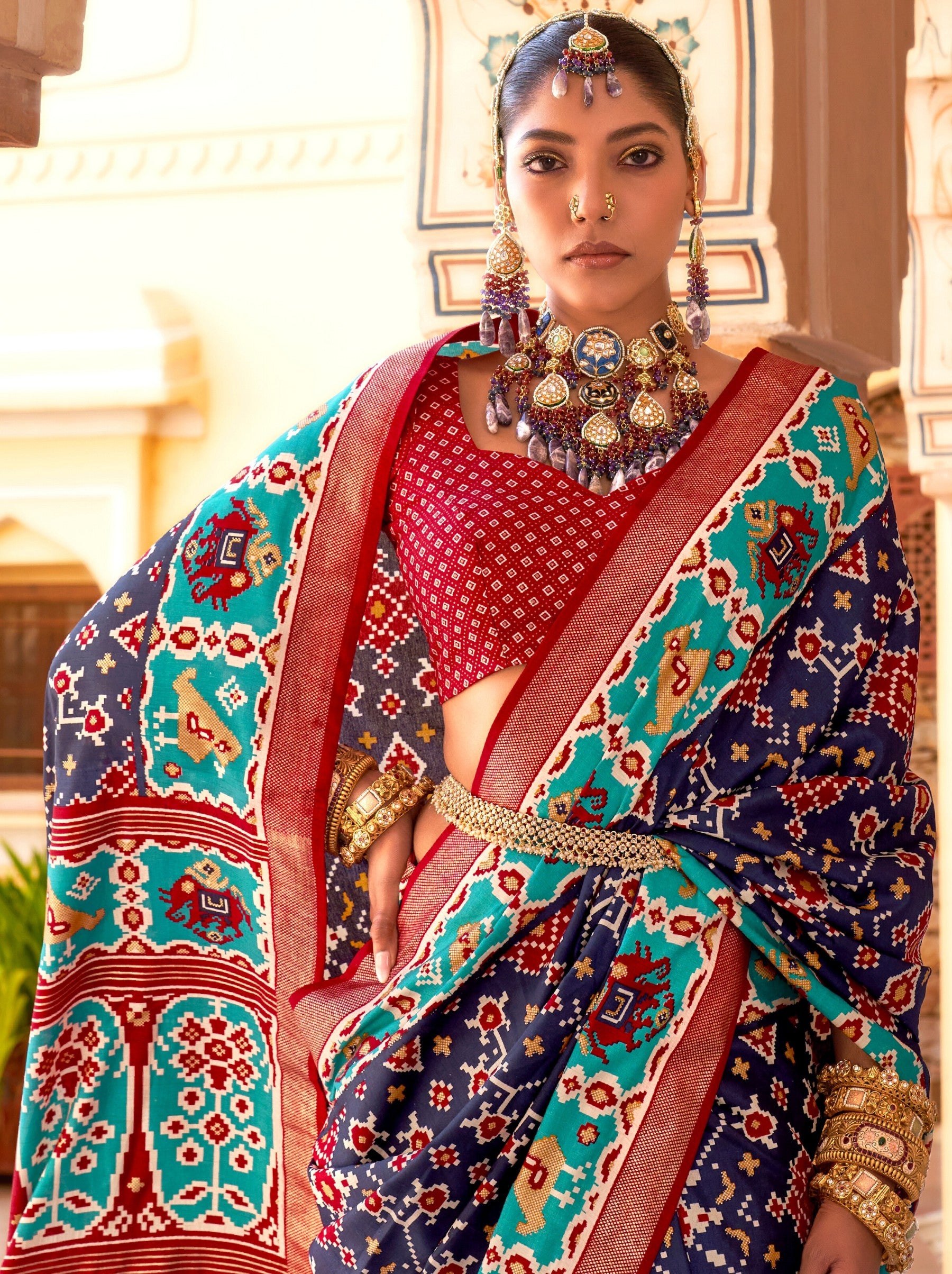 Denim Blue Patola Festive Saree - TrendOye