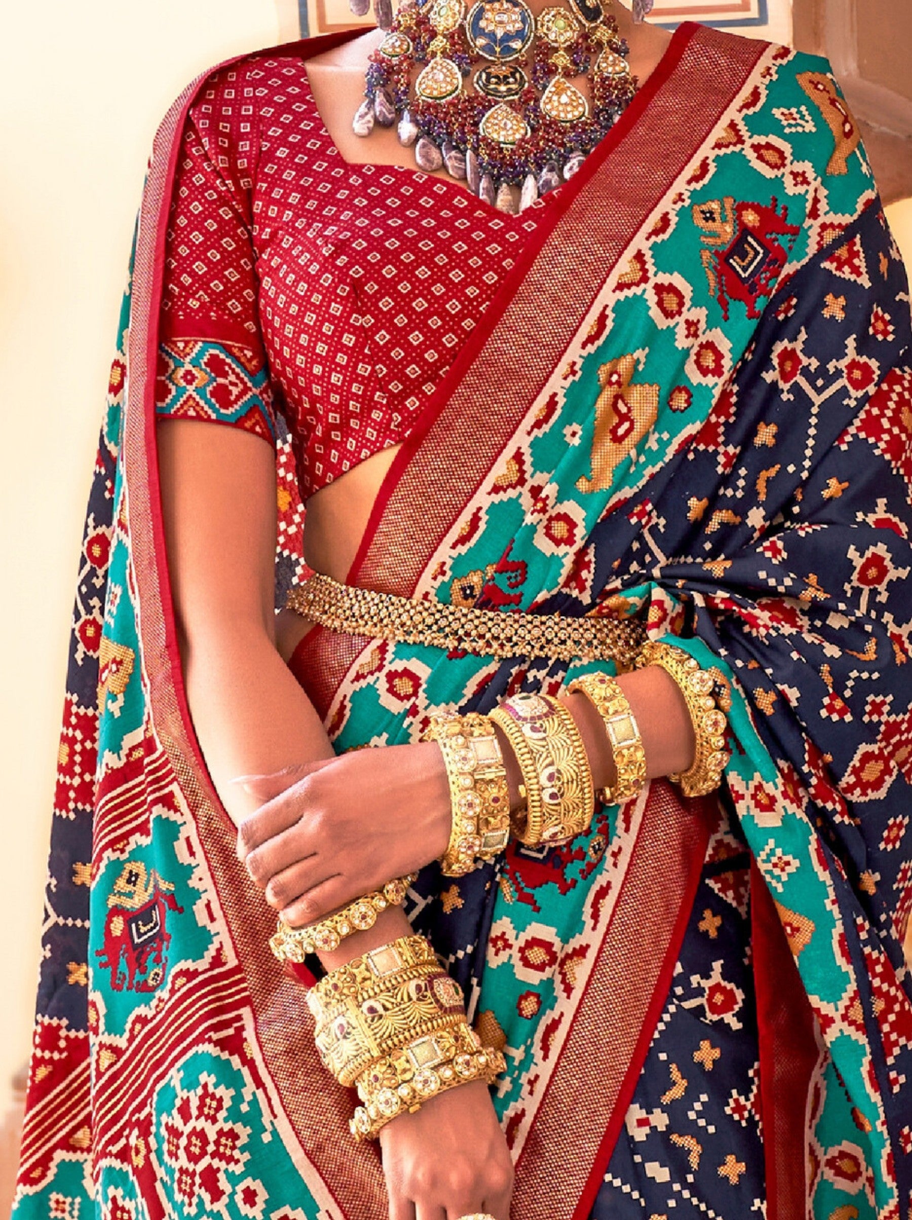 Denim Blue Patola Festive Saree - TrendOye